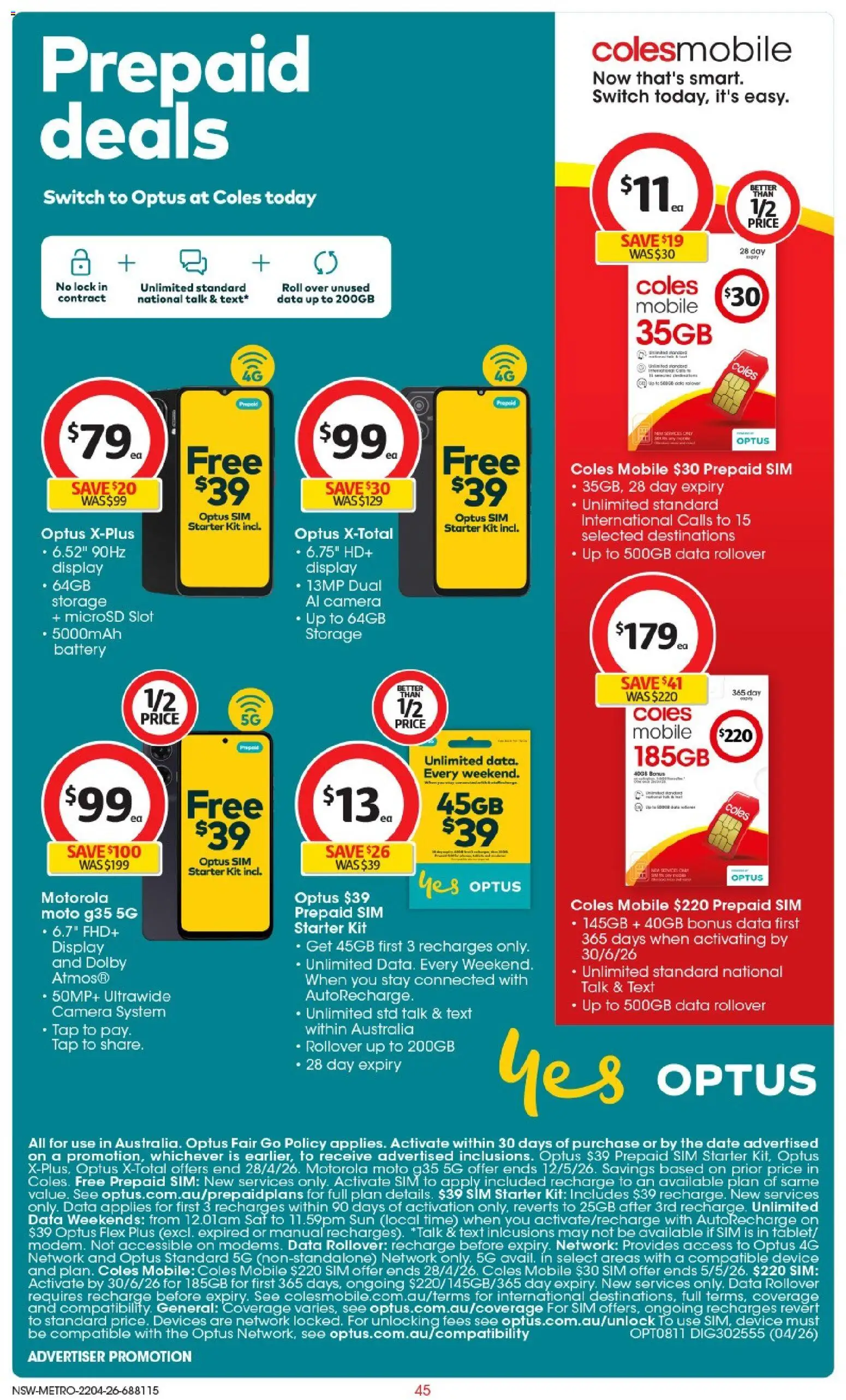 Coles catalogue  - page 45- valid from 22/04/2026