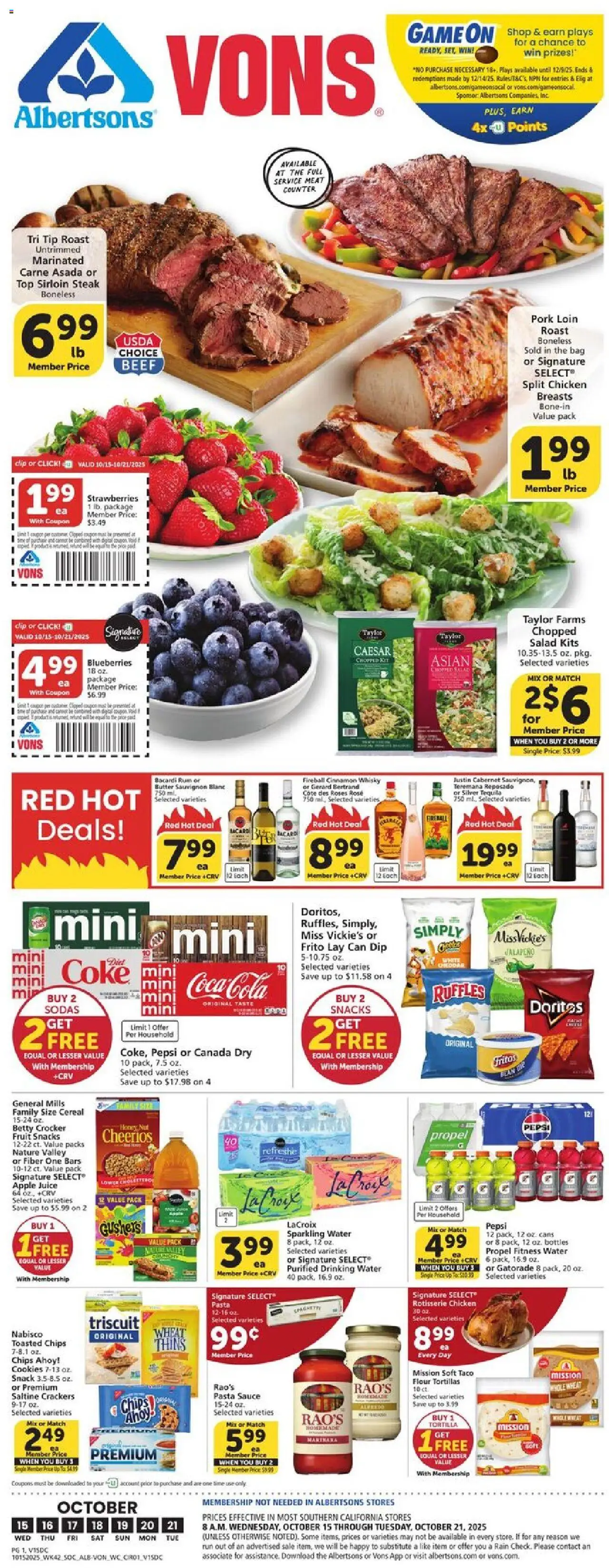 Vons Weekly Ad - SoCal - page 1- valid from 10/15/2025