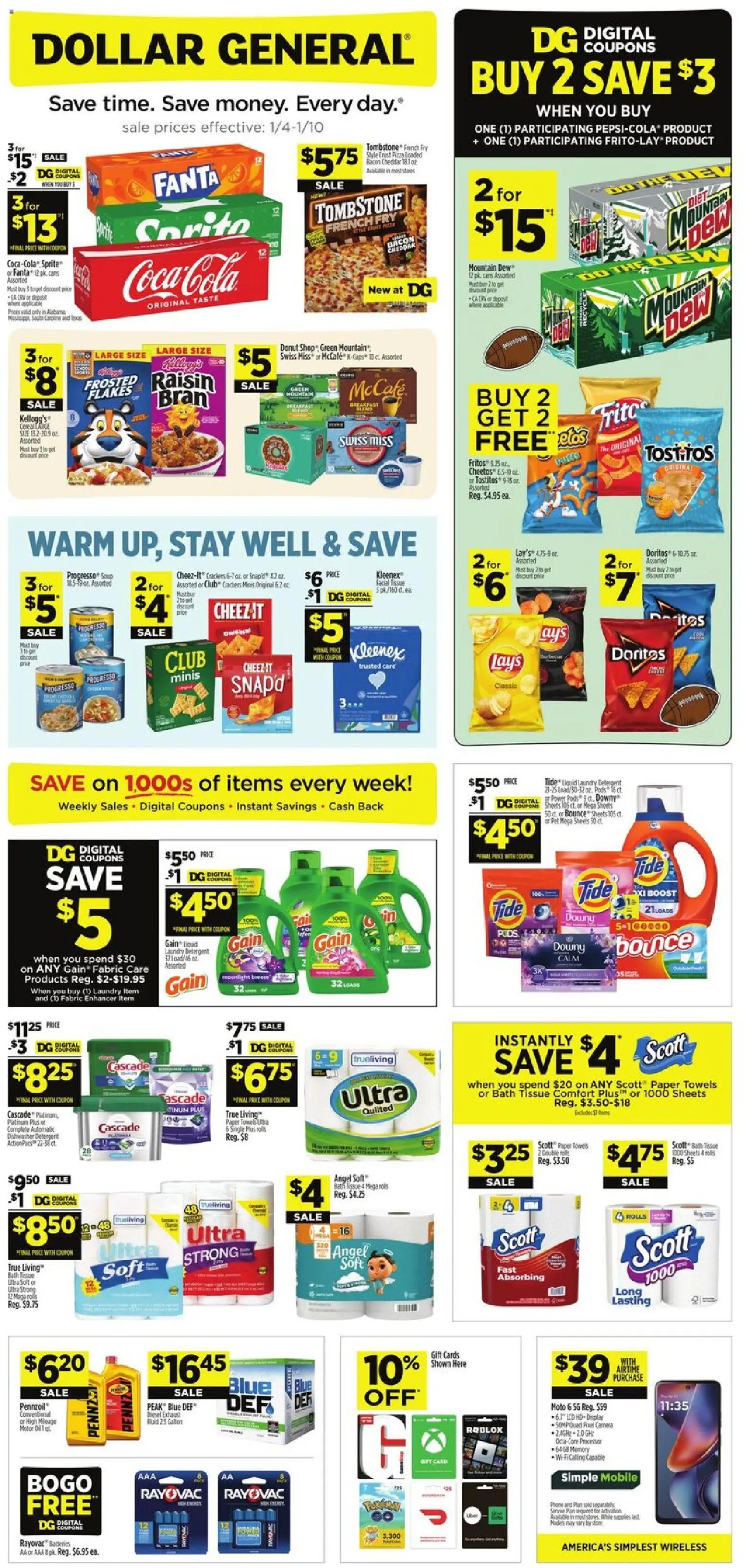 Dollar General Weekly Ad - page 1- valid from 01/04/2026