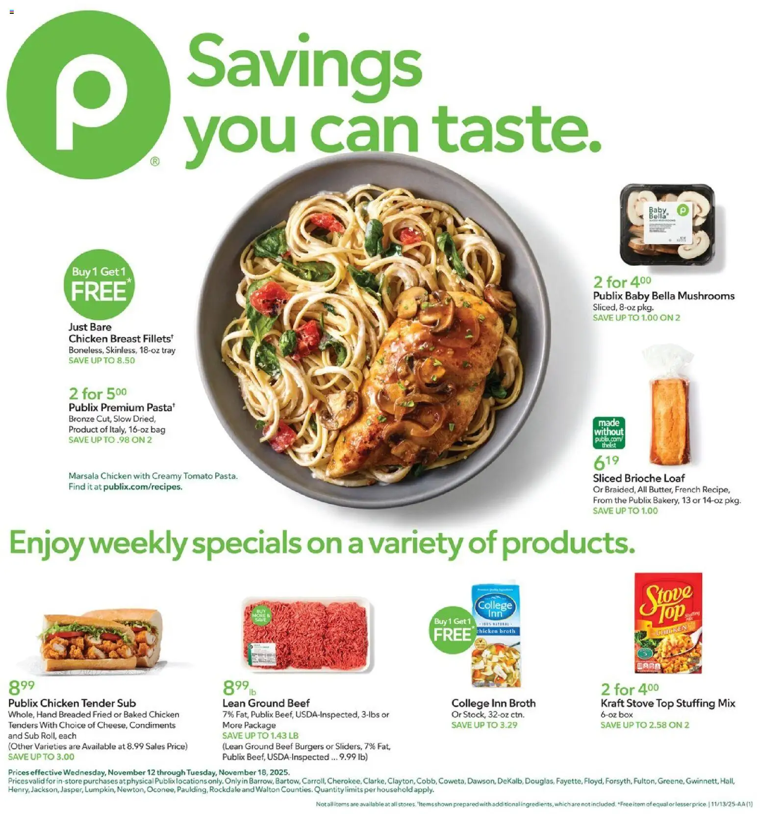 Publix Weekly Ad - page 1- valid from 11/12/2025