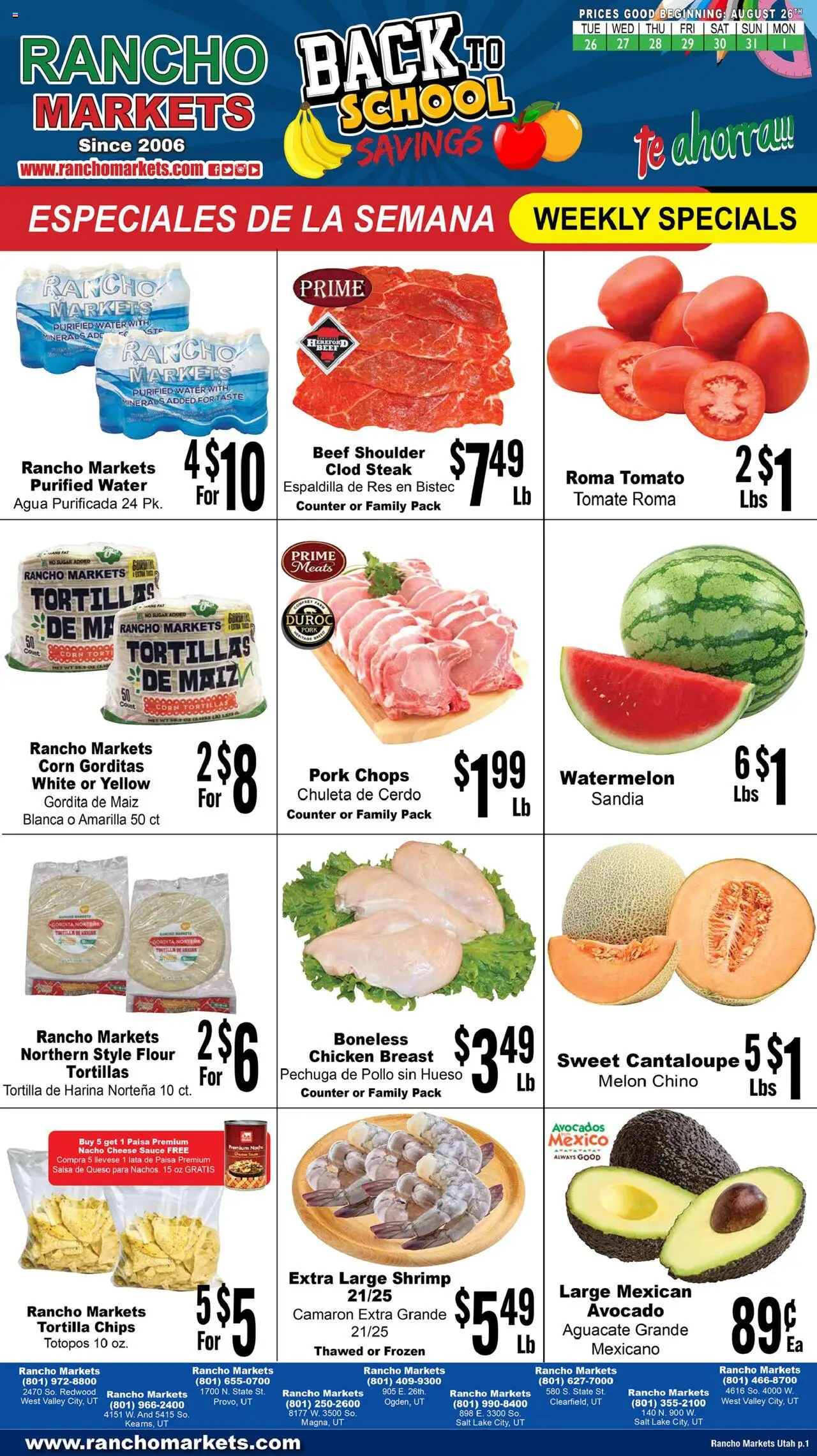 Rancho Markets Weekly Ad - page 1- valid from 08/26/2025