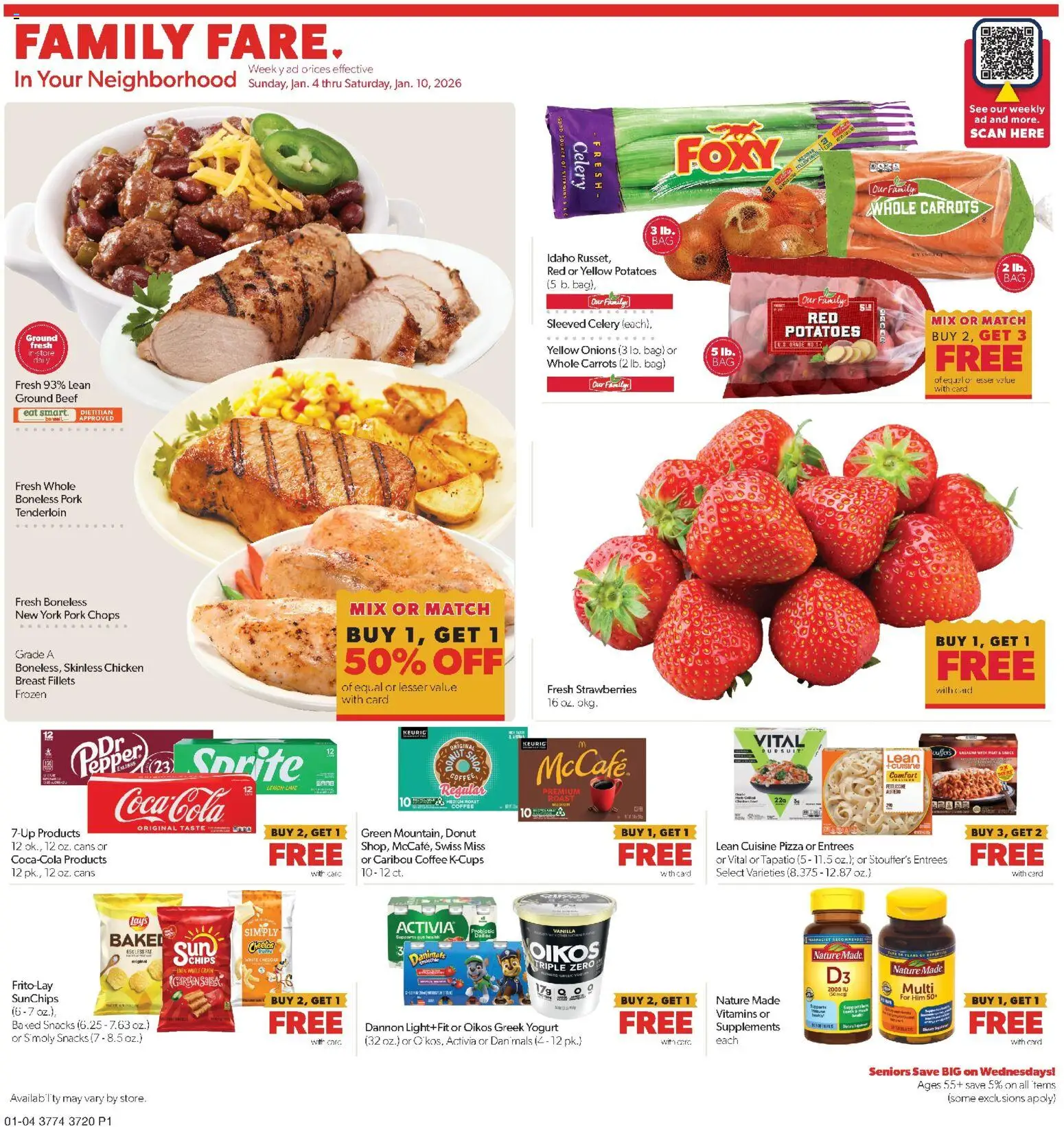 Family Fare Weekly Ad - page 1- valid from 01/04/2026