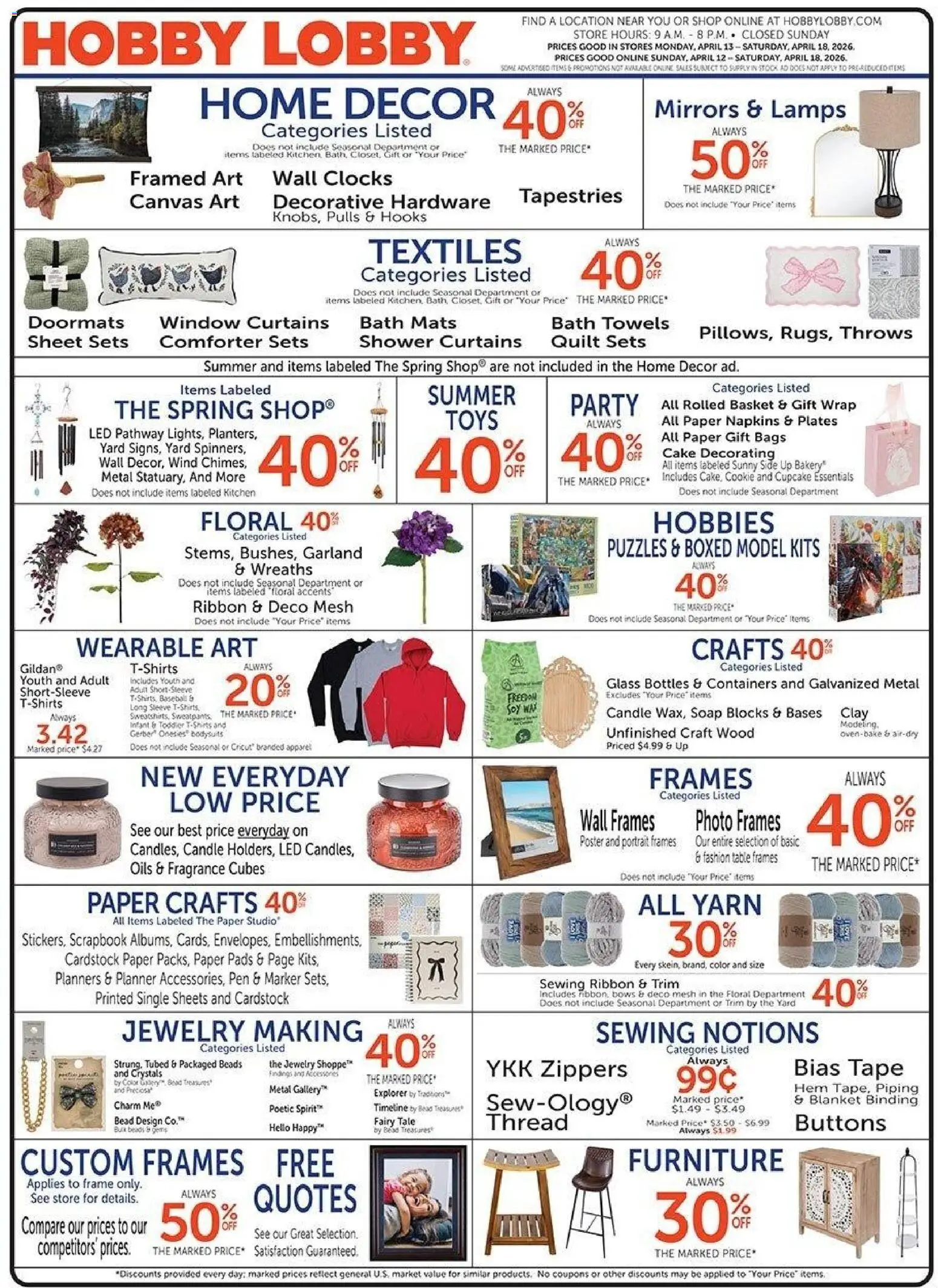 Hobby Lobby Weekly Ad - page 1- valid from 04/12/2026