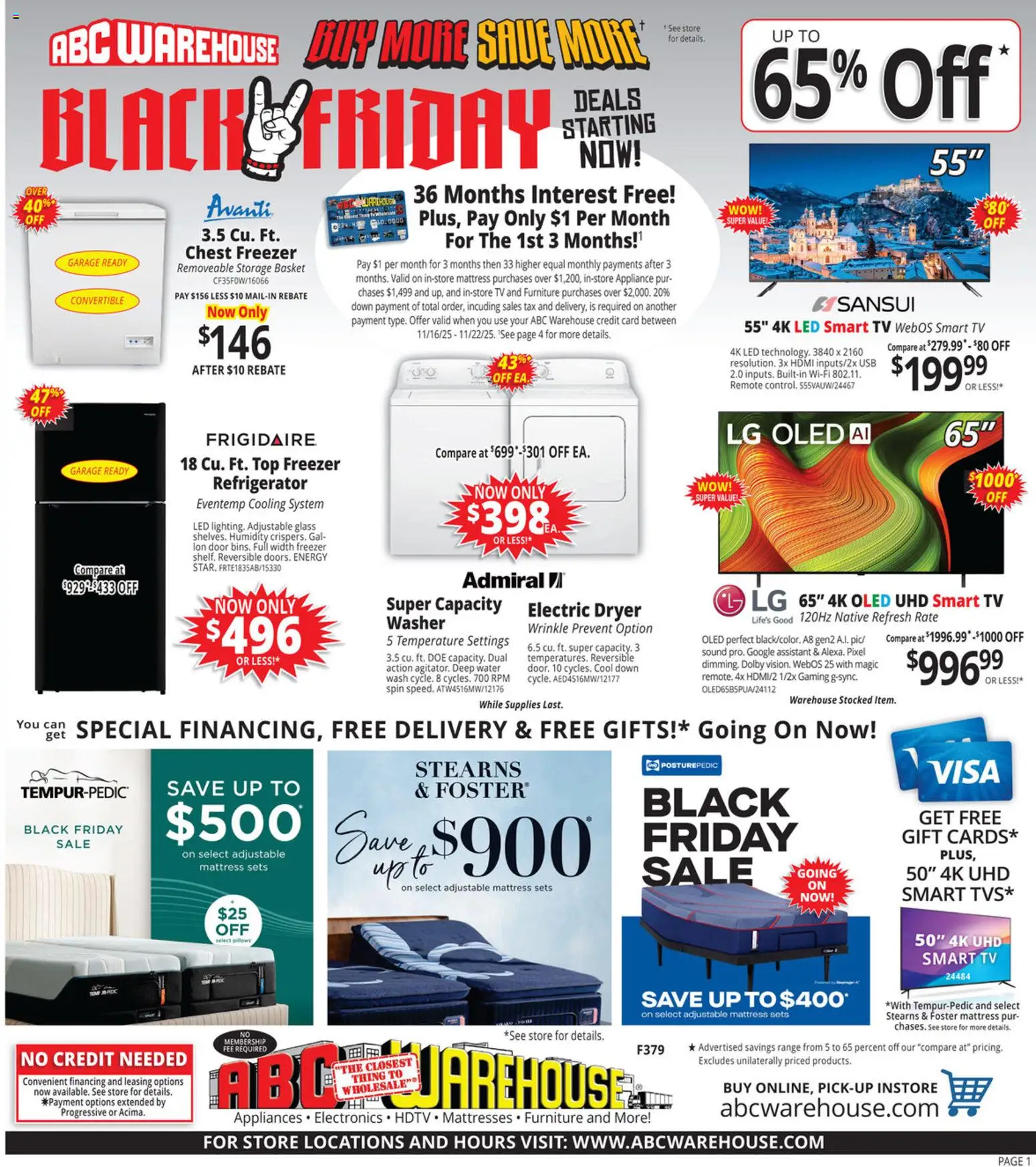 ABC Warehouse Black Friday - page 1- valid from 11/16/2025