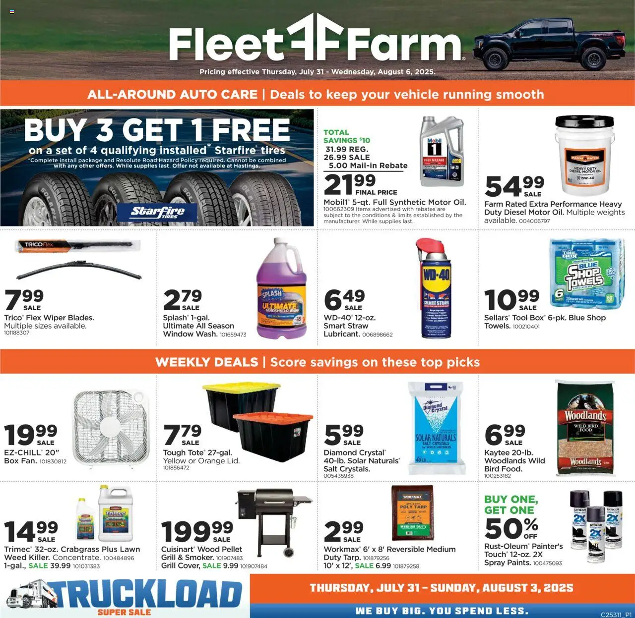 Mills Fleet Farm Weekly Ad - page 1- valid from 07/31/2025