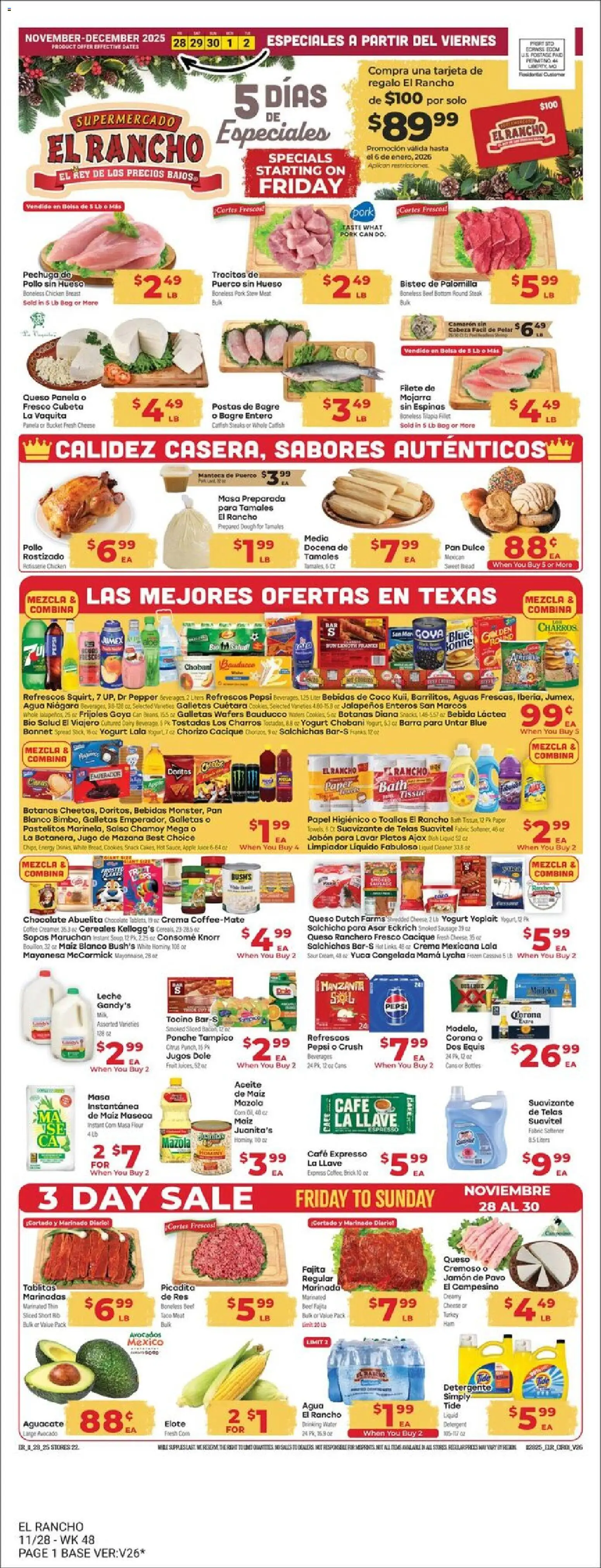 El Rancho Weekly Ad - page 1- valid from 11/28/2025