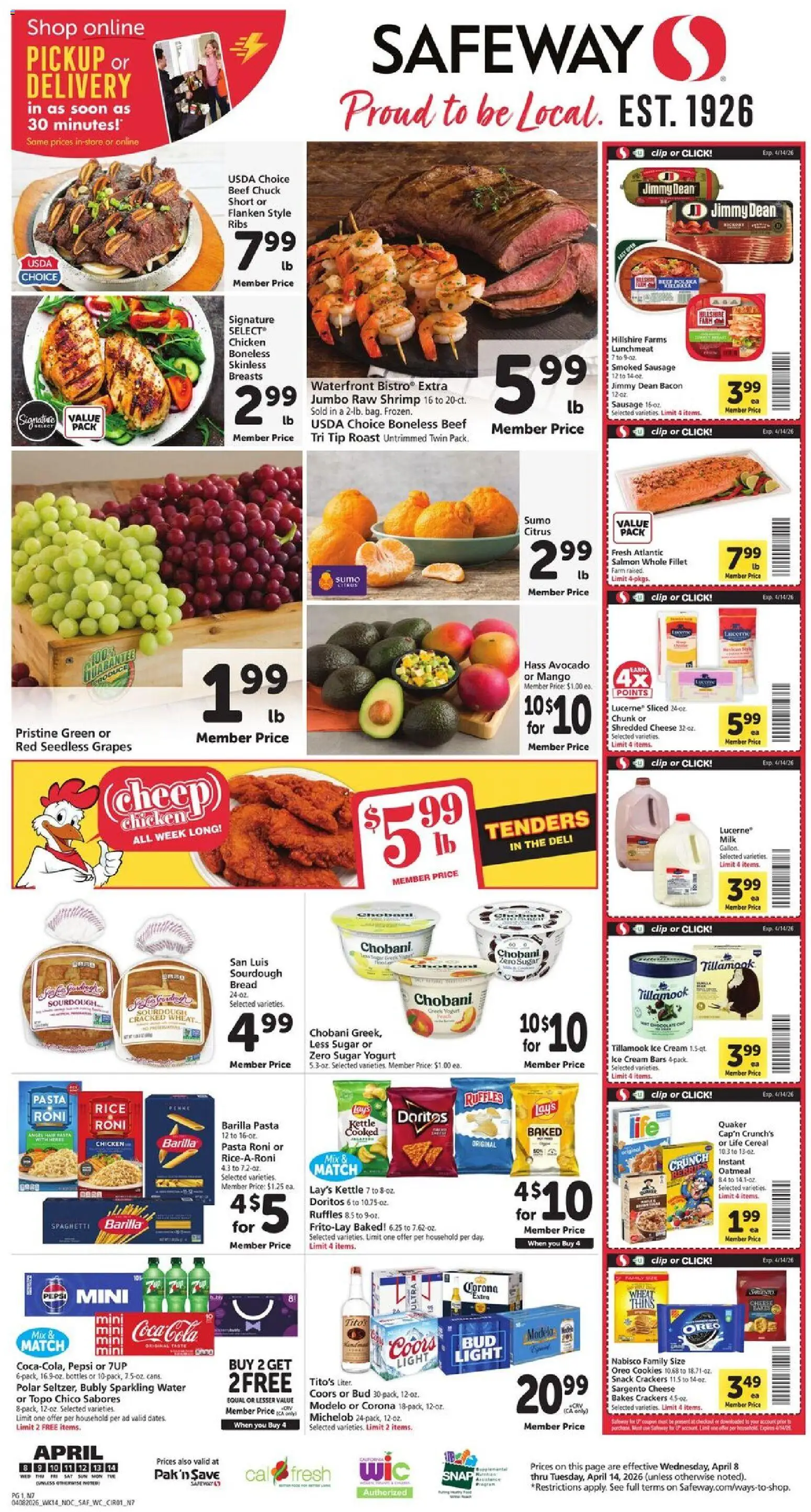 Safeway Weekly Ad - page 1- valid from 04/08/2026