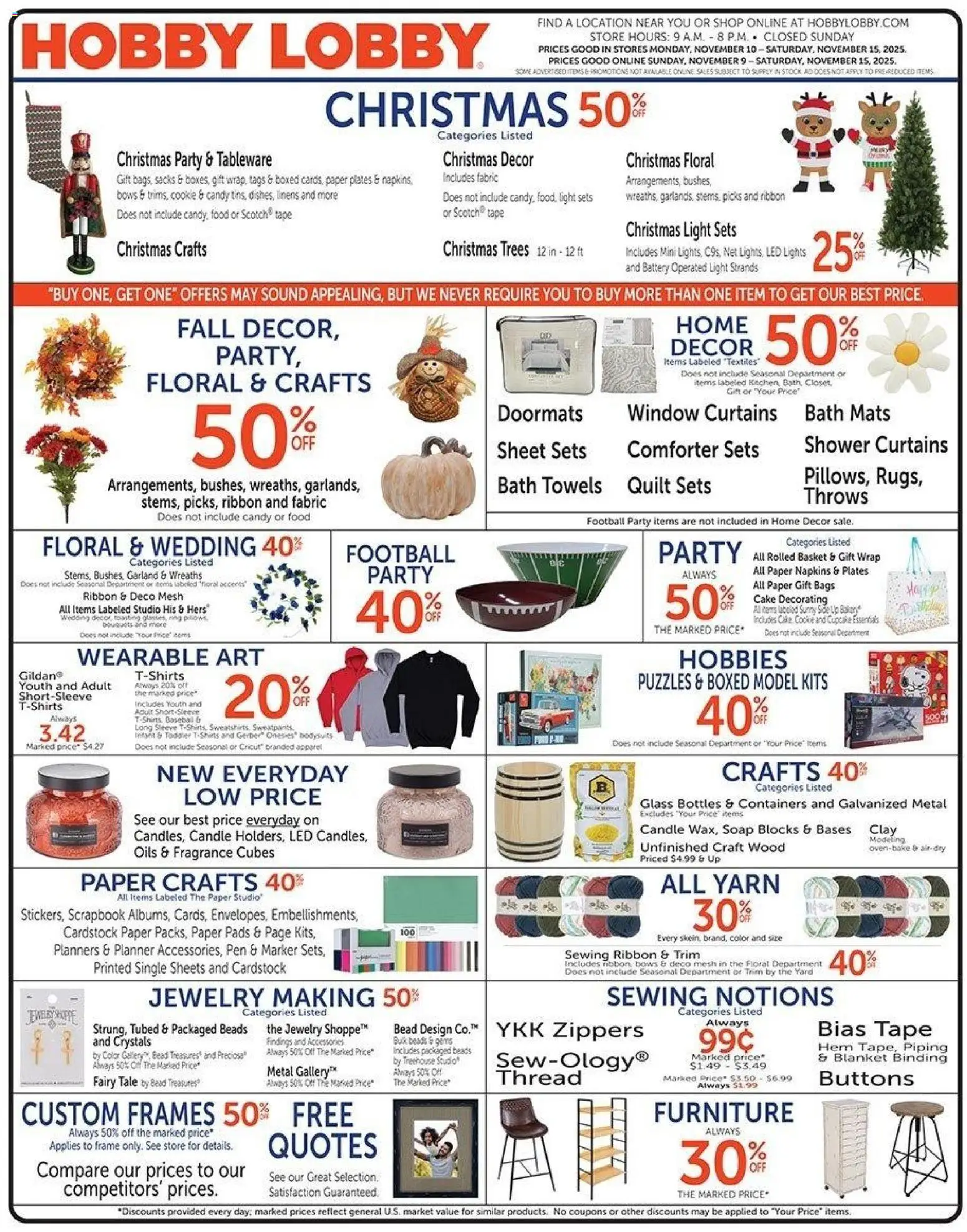 Hobby Lobby Weekly Ad - page 1- valid from 11/09/2025
