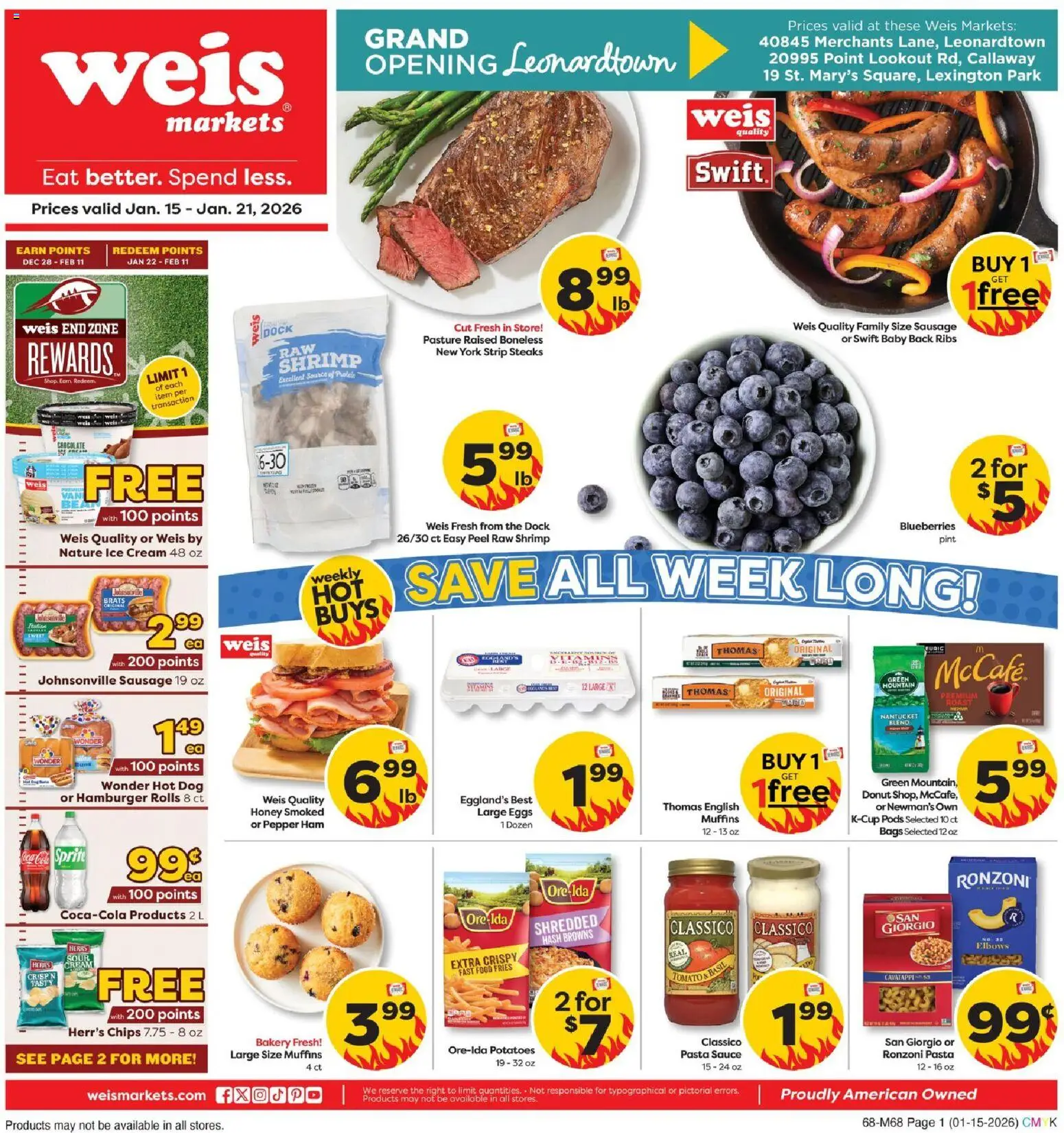 Weis Weekly Ad - page 1- valid from 01/15/2026