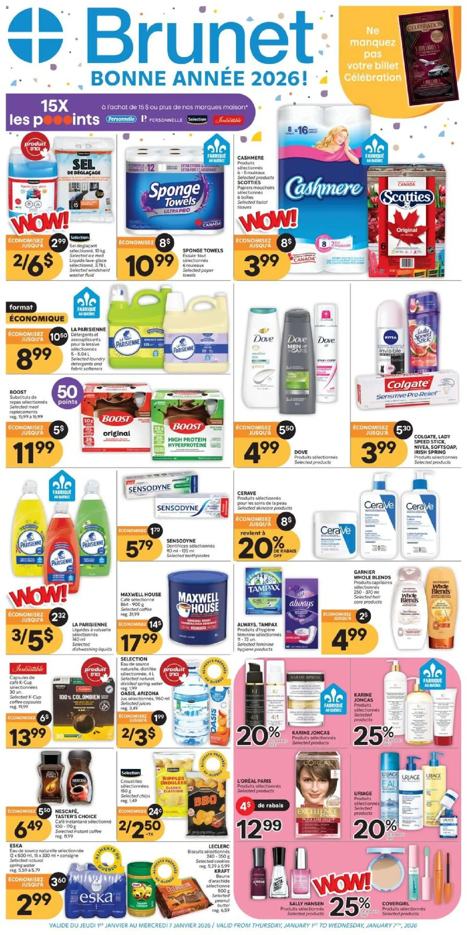 Brunet weekly flyer / circulaire - page 1- valid from Jan 1, 2026
