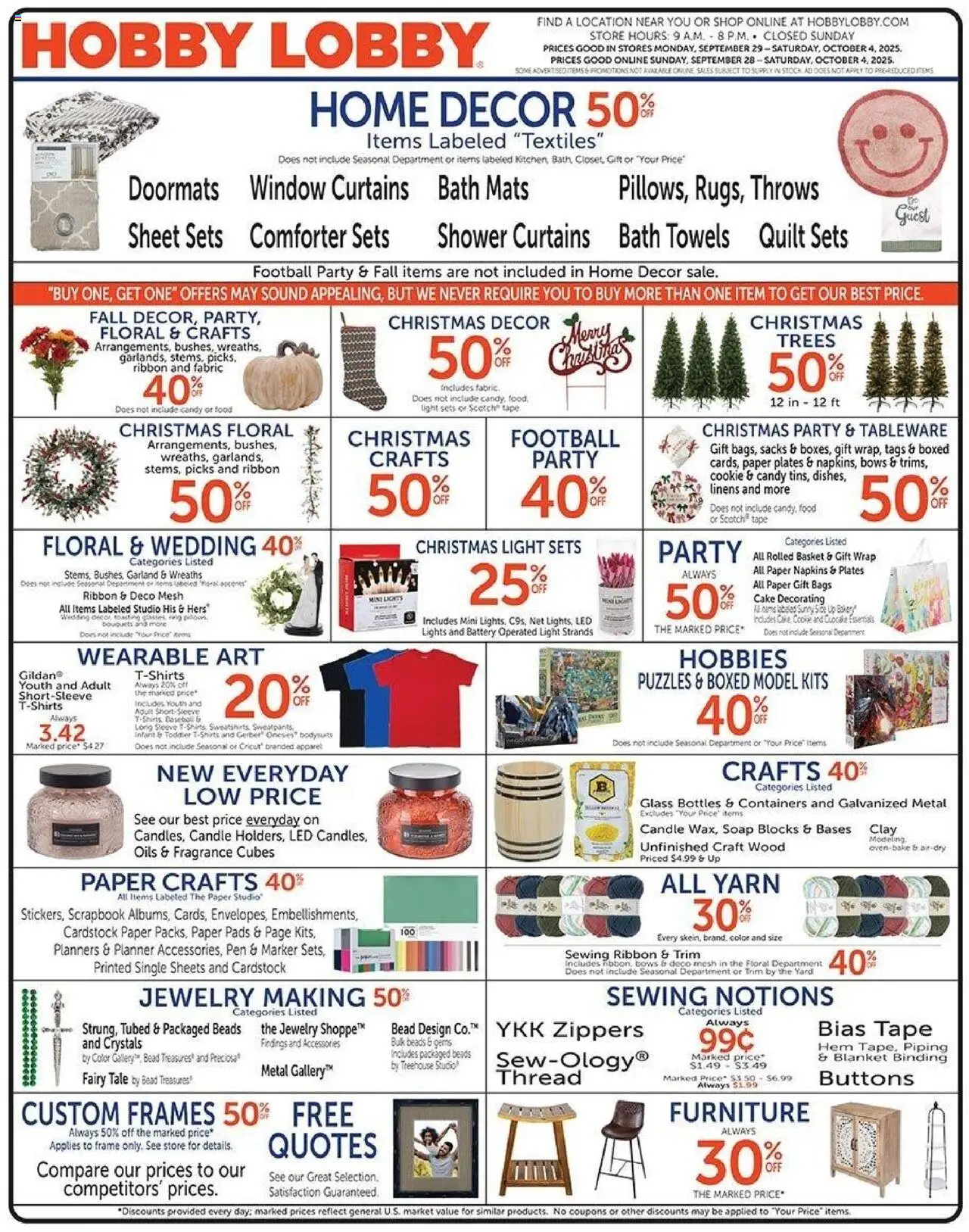 Hobby Lobby Weekly Ad - page 1- valid from 09/28/2025