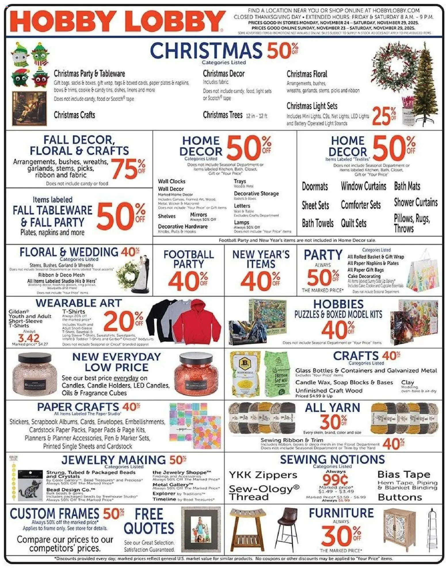 Hobby Lobby Weekly Ad - page 1- valid from 11/23/2025