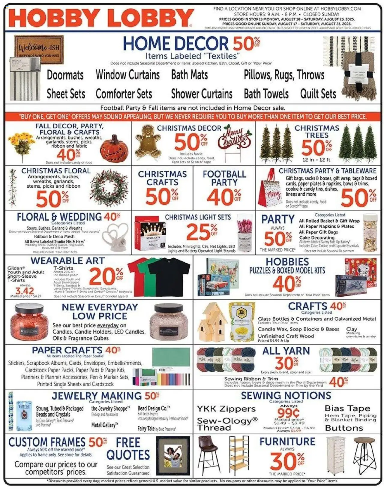 Hobby Lobby Weekly Ad - page 1- valid from 08/17/2025