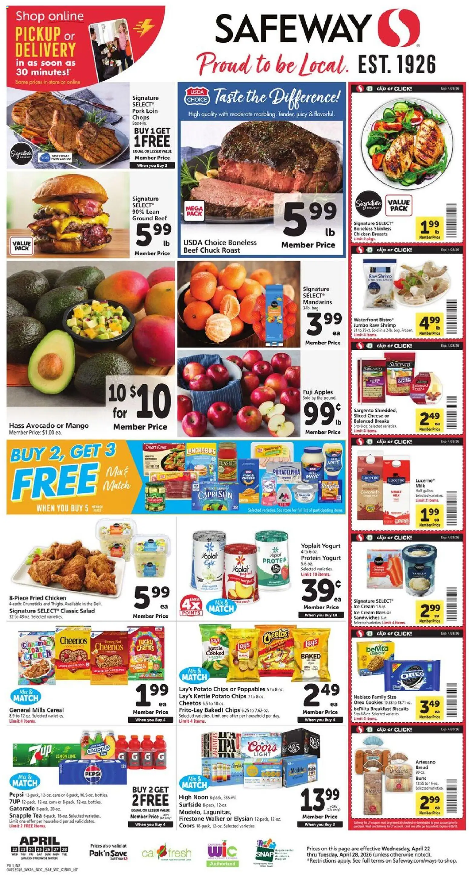 Safeway Weekly Ad - page 1- valid from 04/22/2026