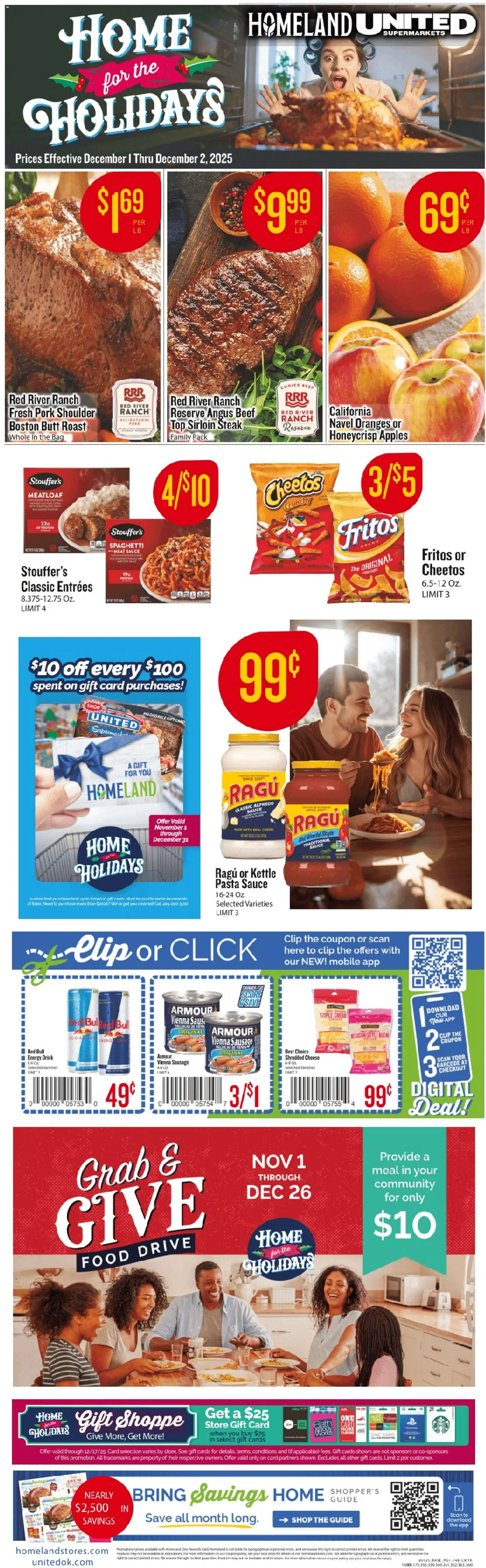 Homeland Weekly Ad - page 1- valid from 12/01/2025