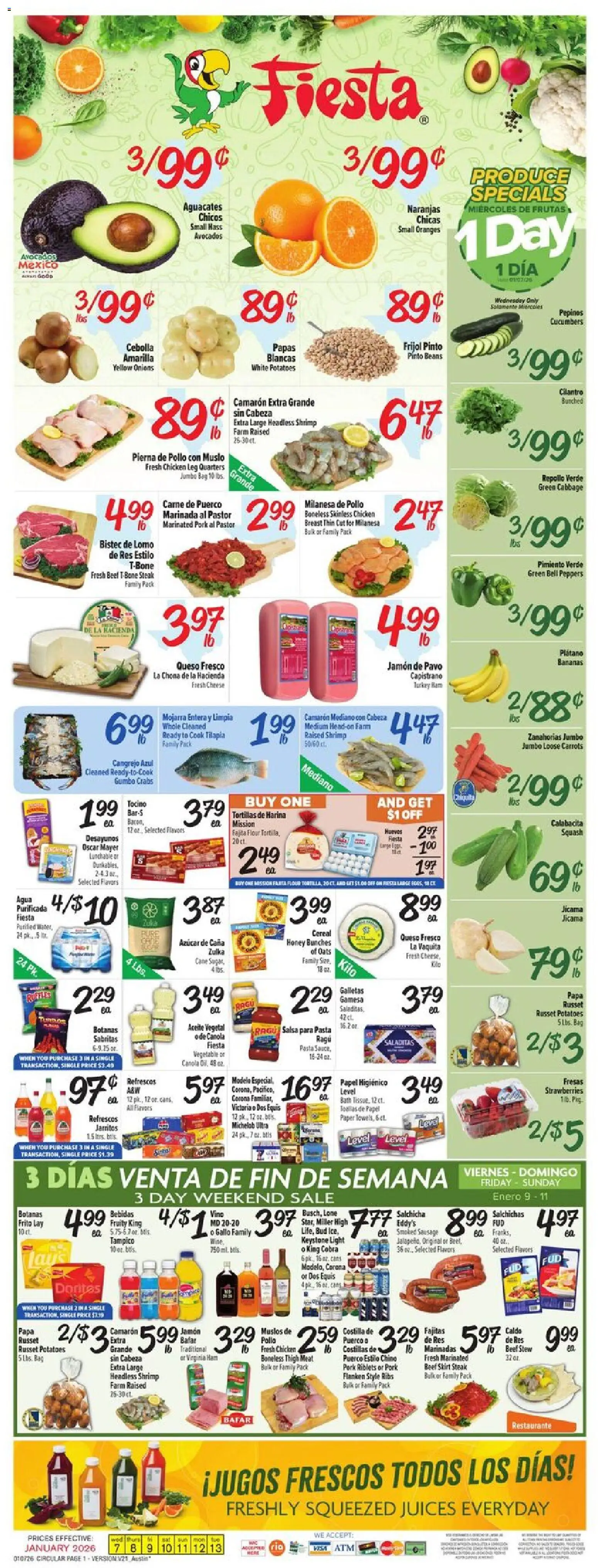 Fiesta Mart Weekly Ad - page 1- valid from 01/07/2026