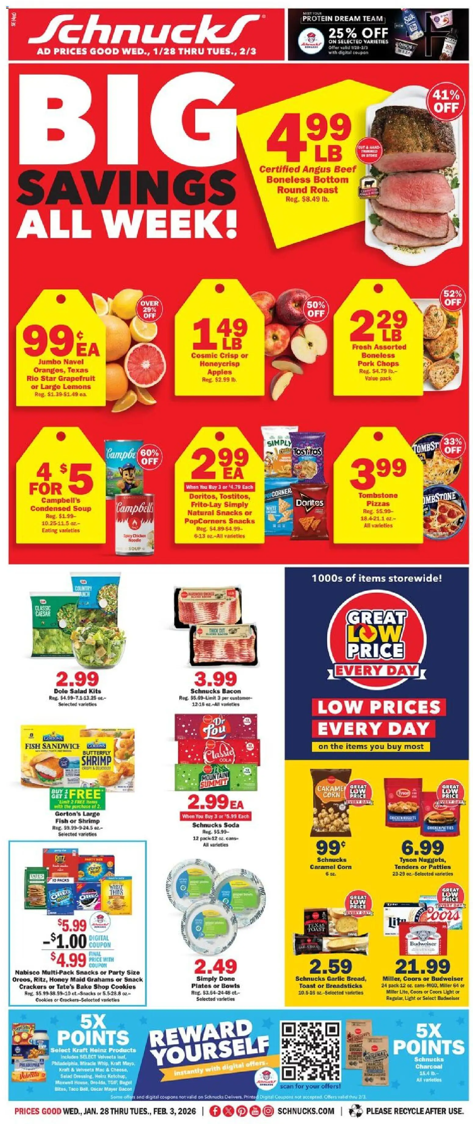 Schnucks Weekly Print Ad - IN - page 1- valid from 01/28/2026