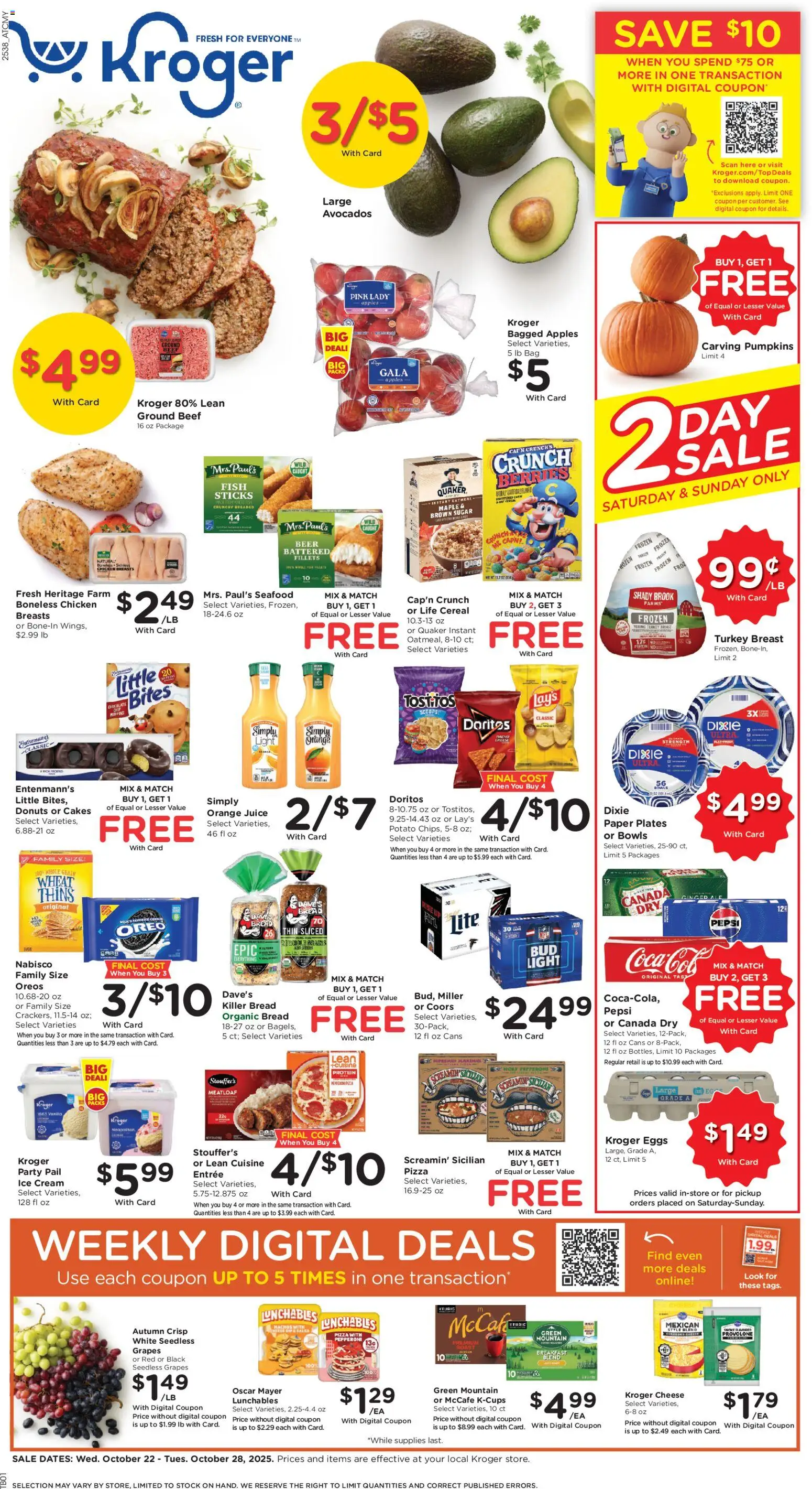Kroger Weekly Ad - page 1- valid from 10/22/2025