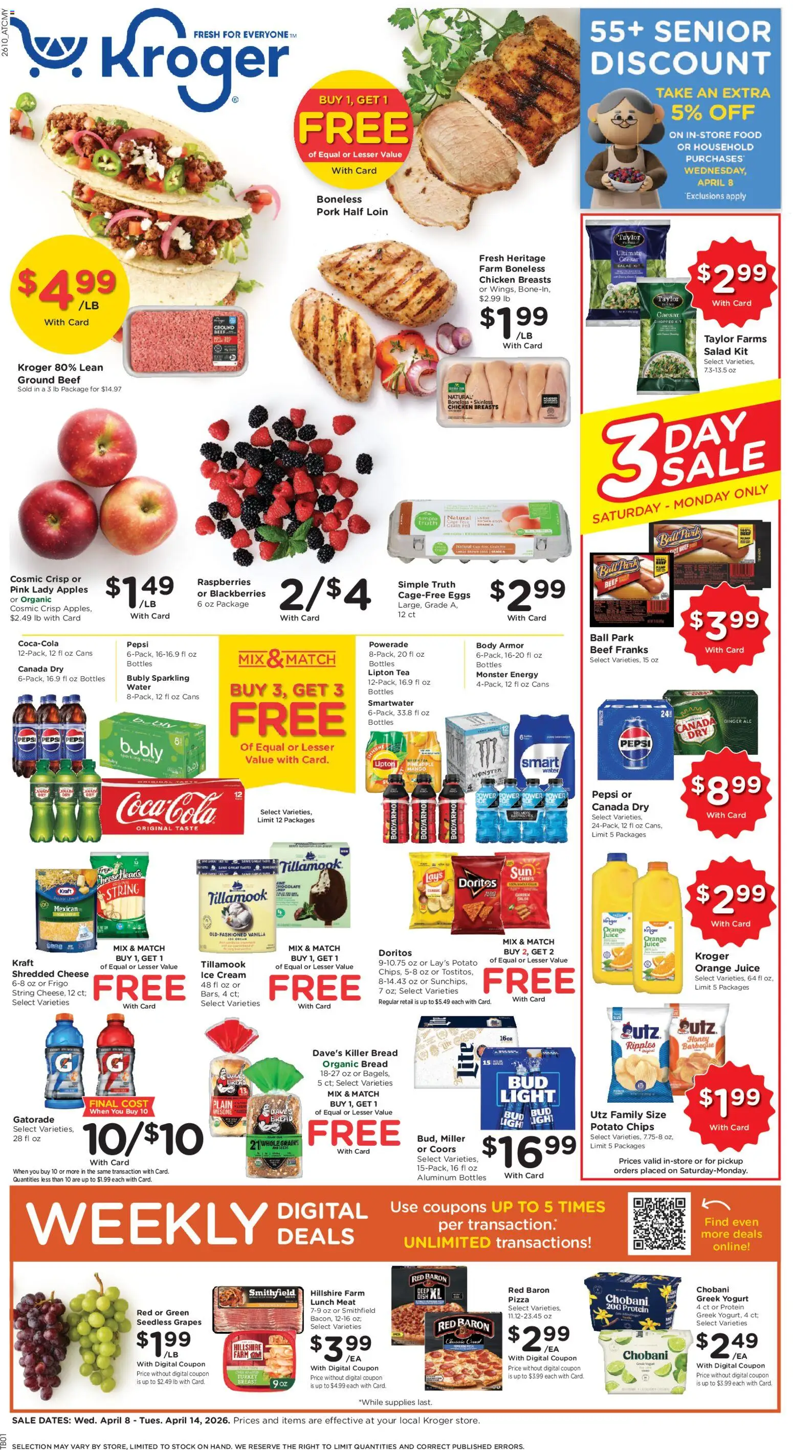 Kroger Weekly Ad - page 1- valid from 04/08/2026