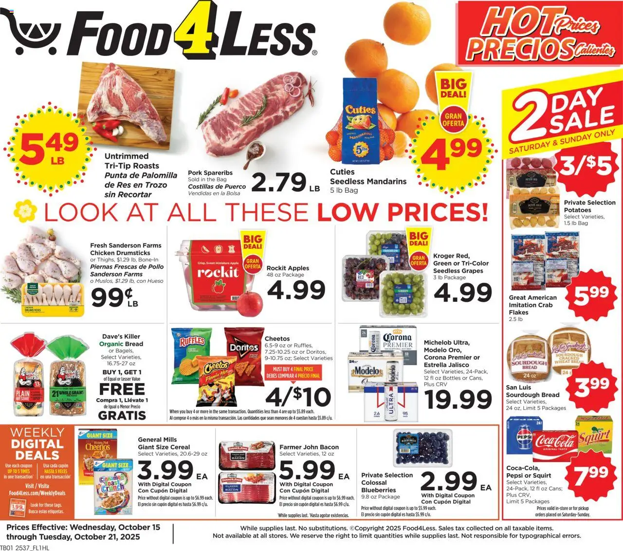 Food 4 Less Weekly Ad - page 1- valid from 10/15/2025