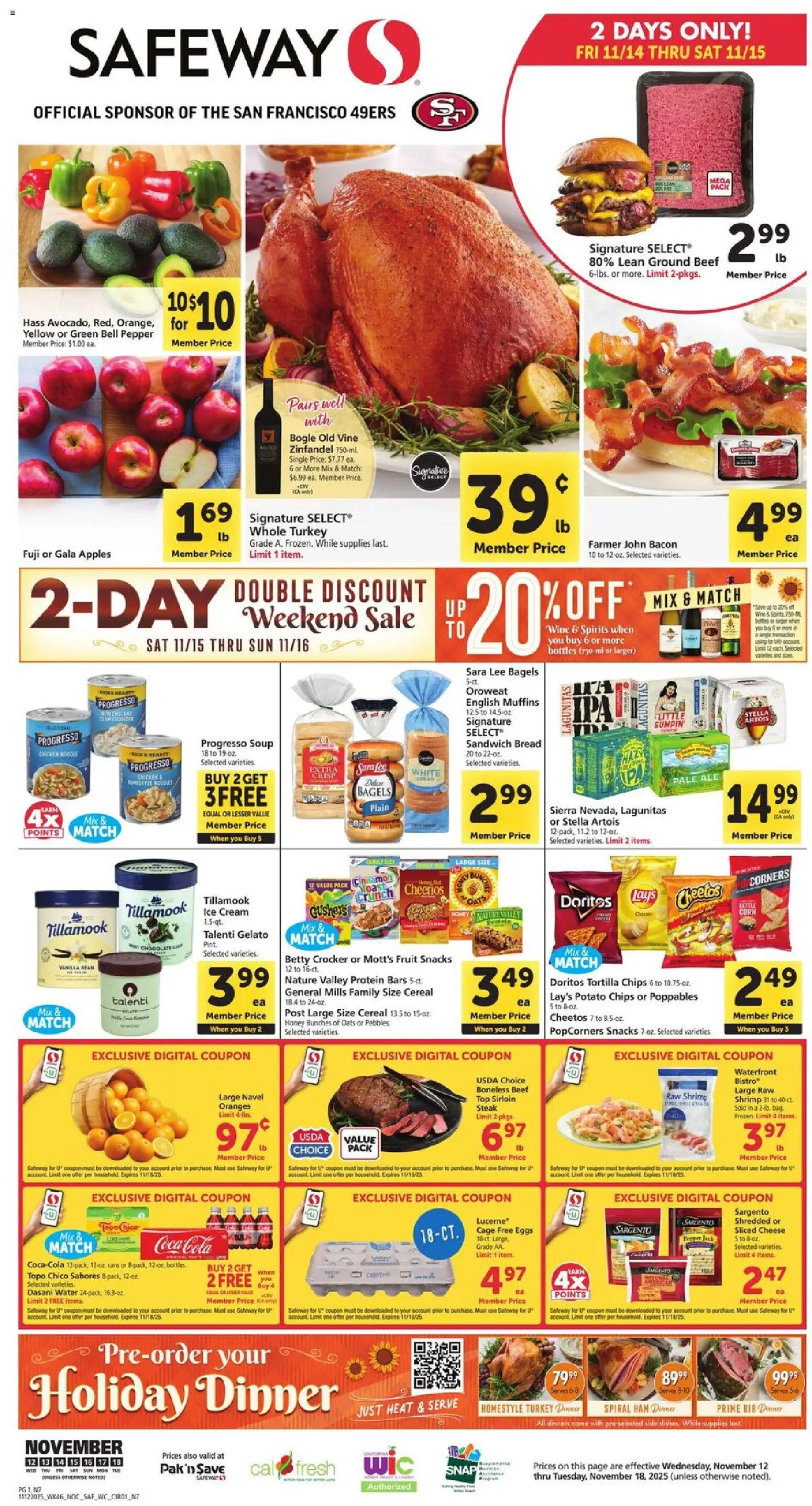 Safeway Weekly Ad - page 1- valid from 11/12/2025