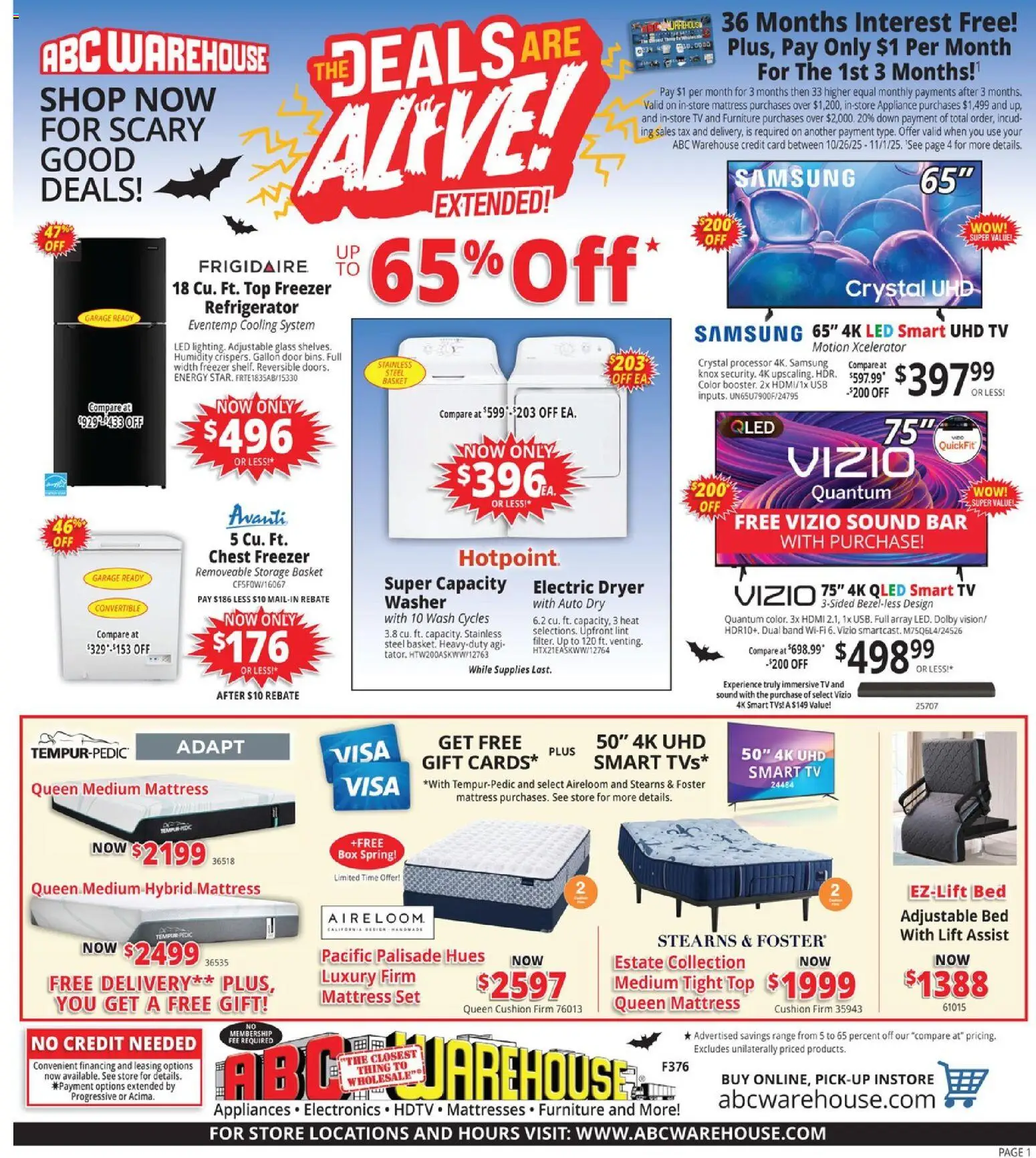 ABC Warehouse Weekly Ad - page 1- valid from 10/26/2025