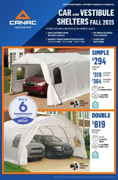 Preview Canac flyer - Car and Vestibule Shelters Fall 2025 valid from Sep 11, 2025