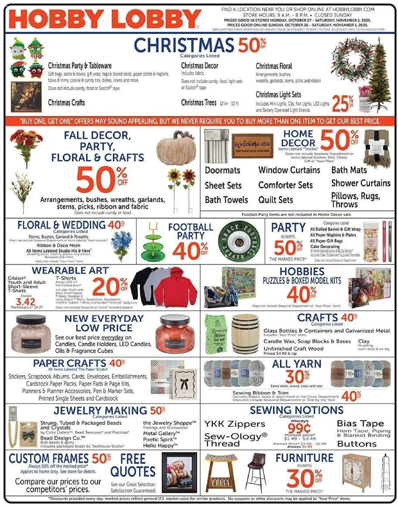 Hobby Lobby Weekly Ad - page 1- valid from 10/26/2025