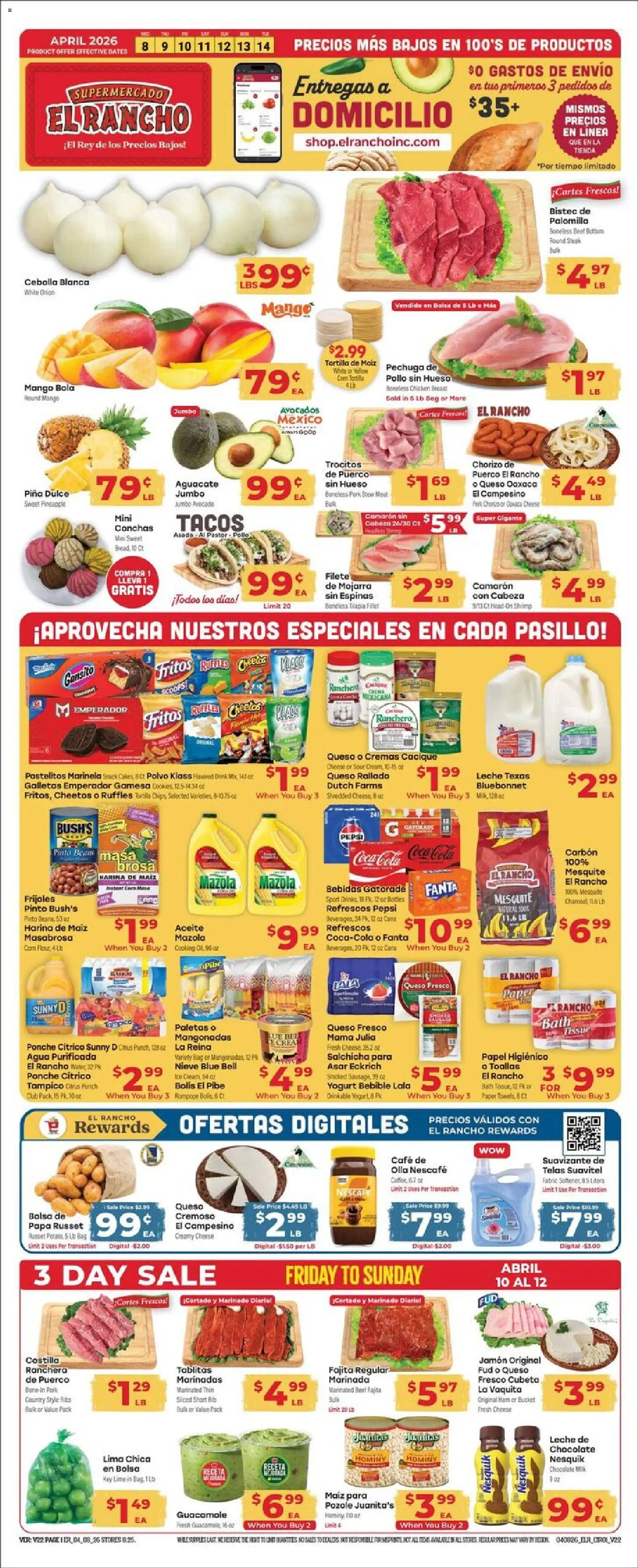 El Rancho Weekly Ad - page 1- valid from 04/08/2026