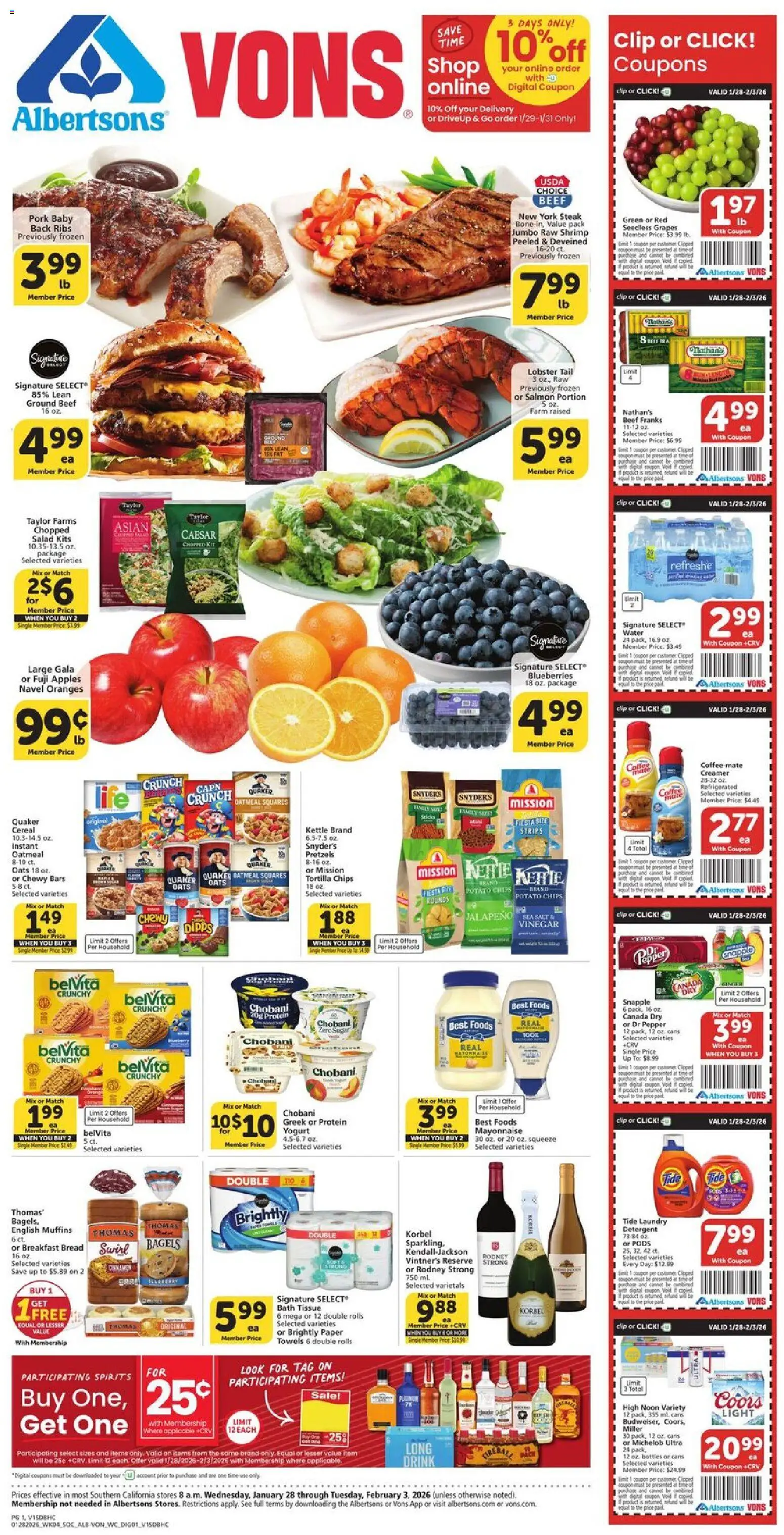 Vons Weekly Ad - page 1- valid from 01/28/2026