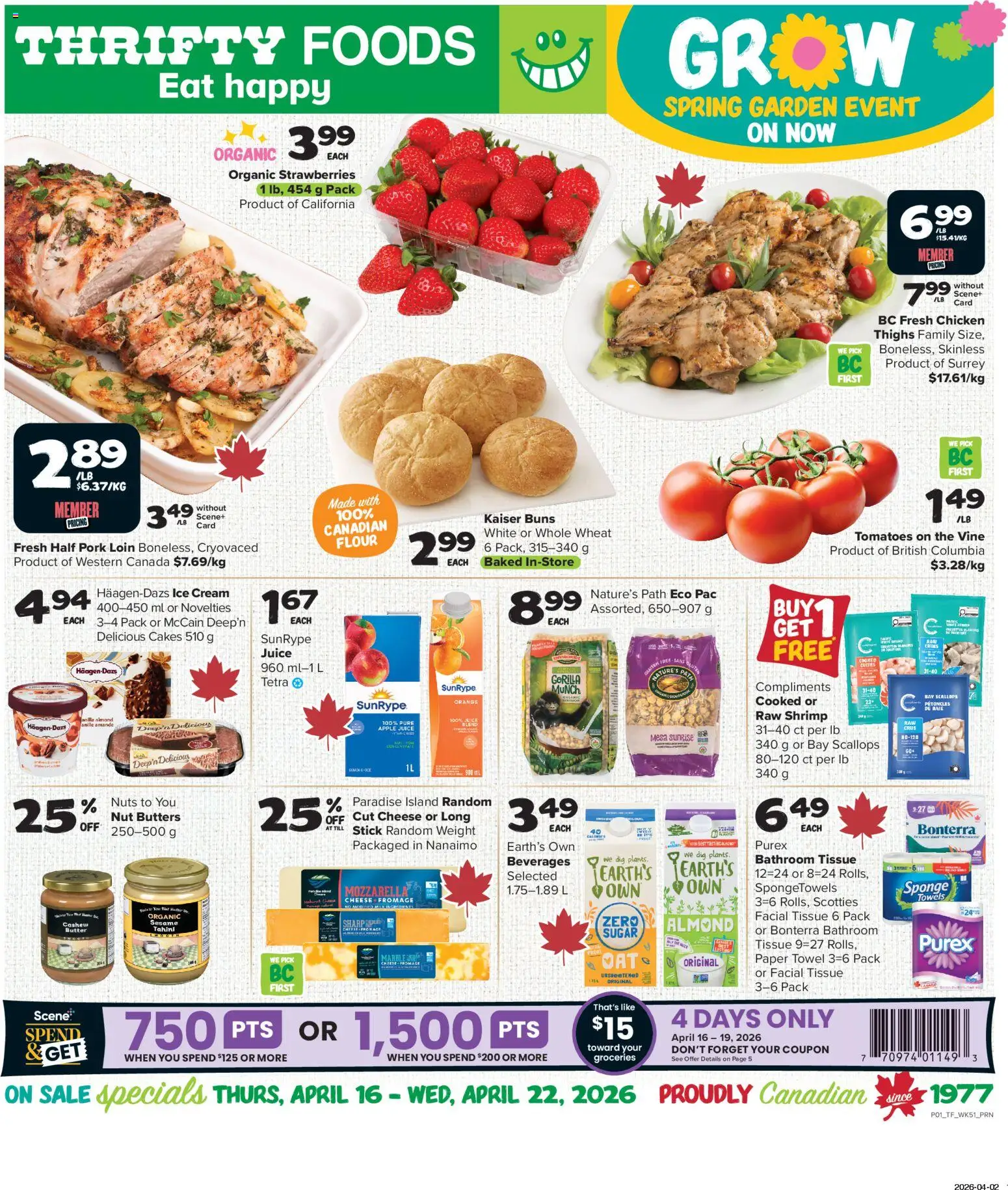 Thrifty Foods weekly flyer / circulaire - page 1- valid from Apr 16, 2026