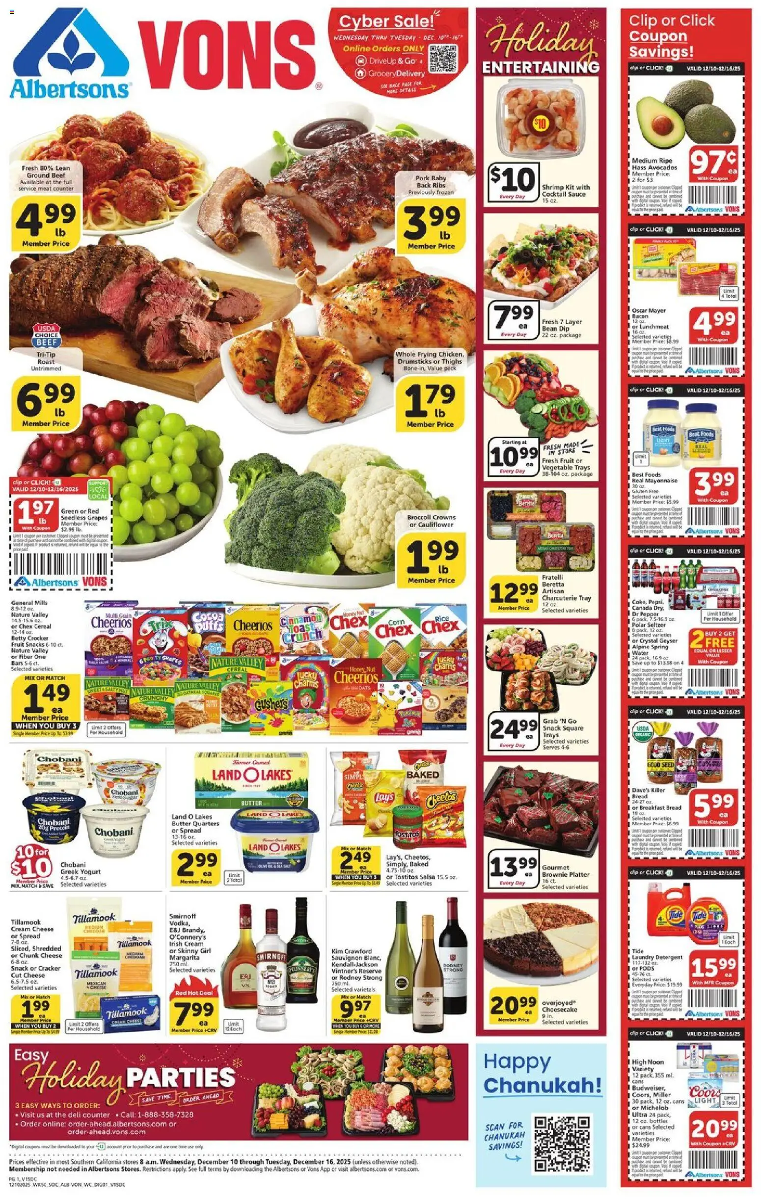 Vons Weekly Ad - page 1- valid from 12/10/2025