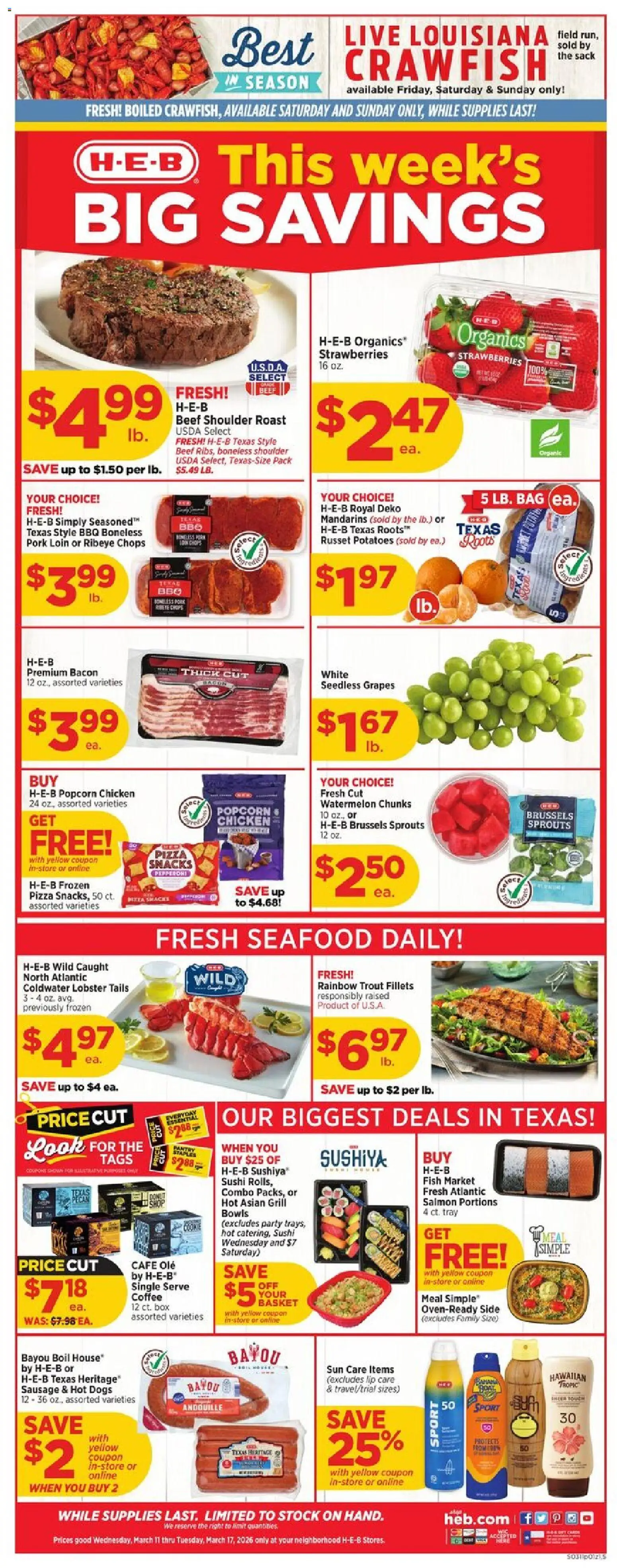H-E-B Weekly Ad - page 1- valid from 03/11/2026