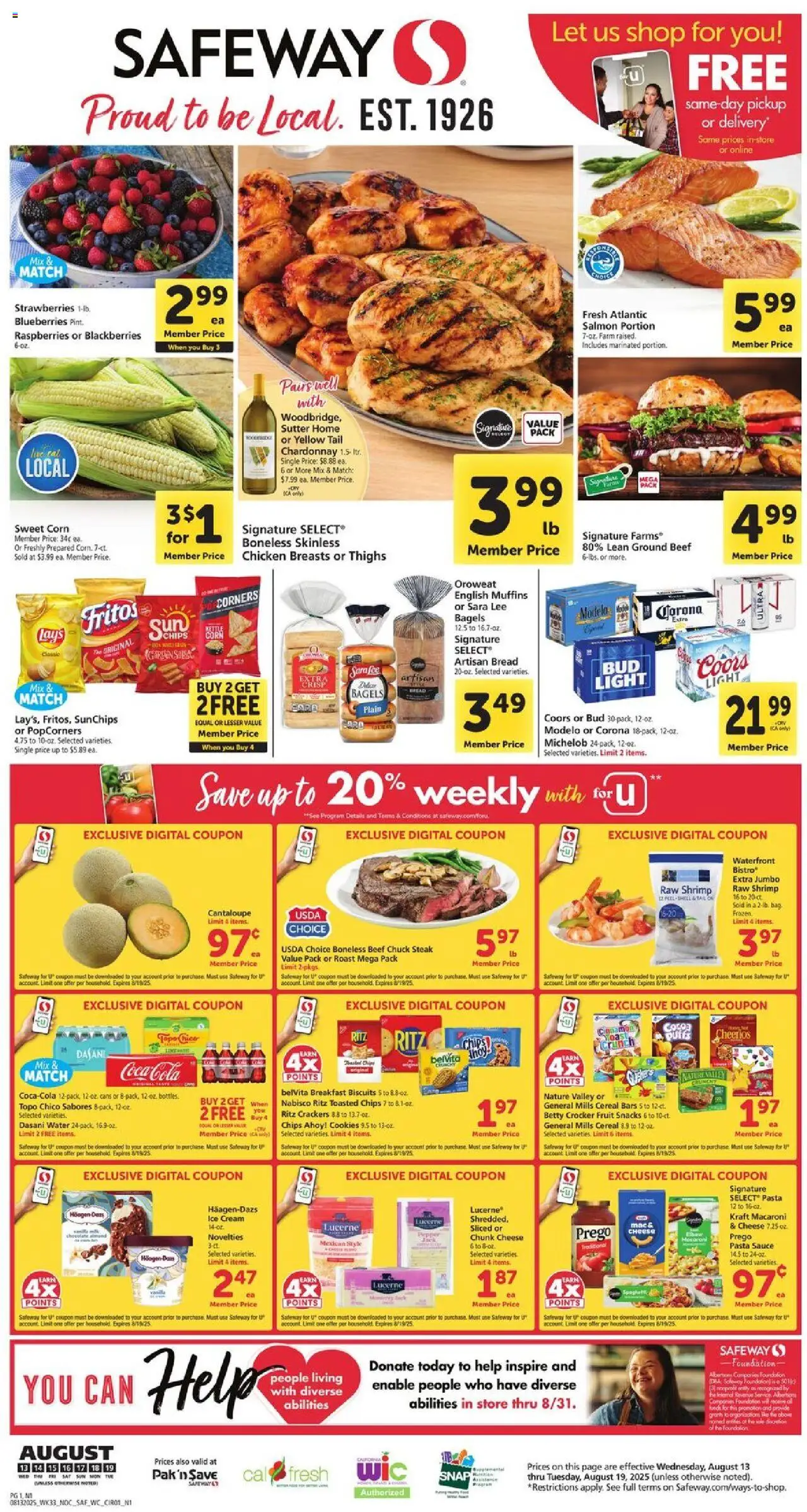 Safeway Weekly Ad - page 1- valid from 08/13/2025