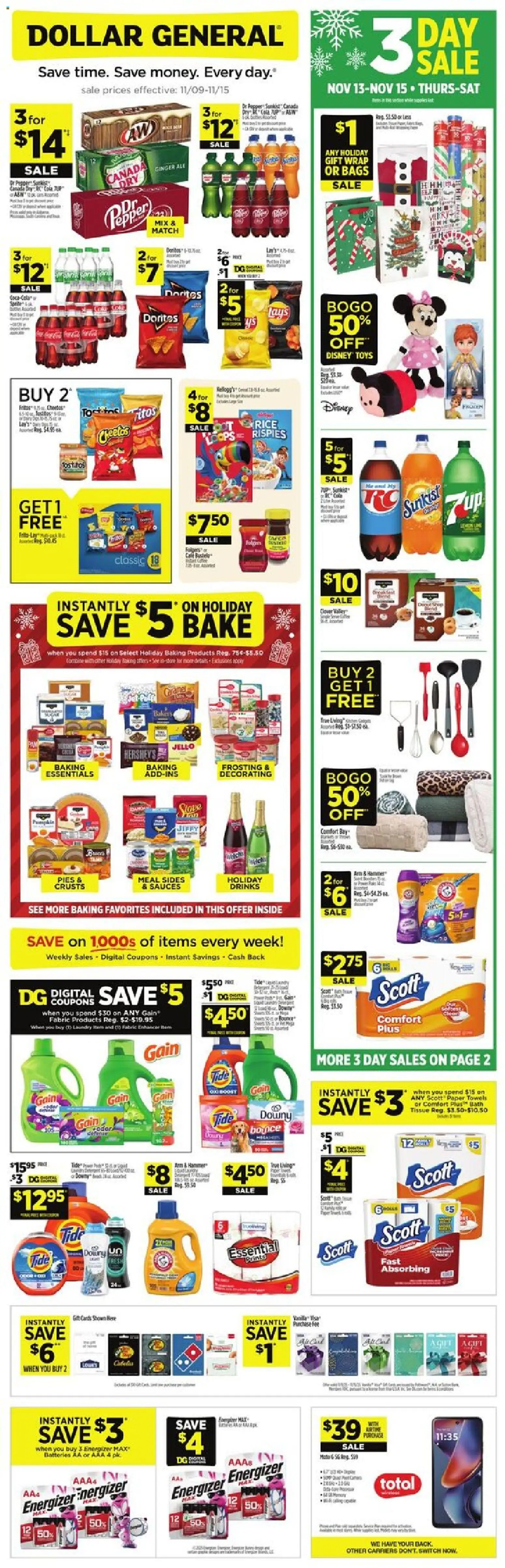 Dollar General Weekly Ad - page 1- valid from 11/09/2025