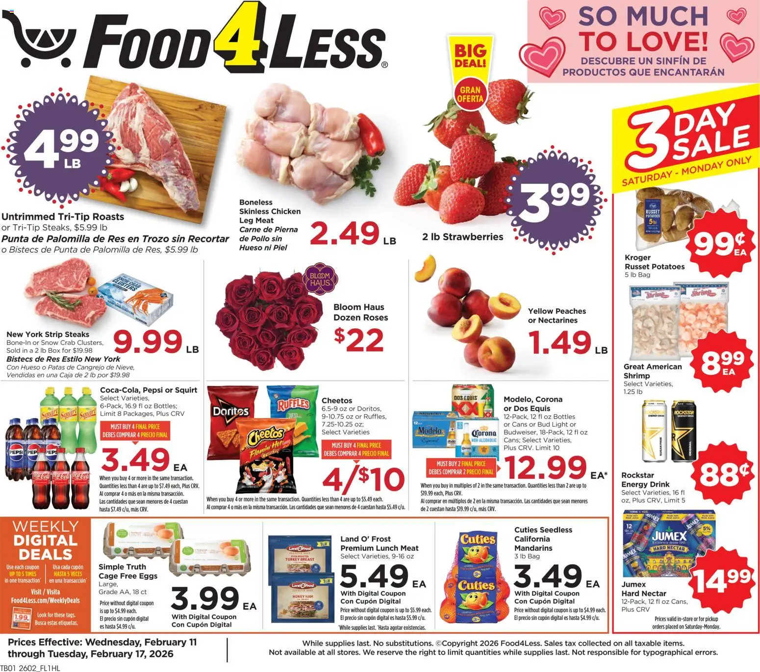 Food 4 Less Weekly Ad - page 1- valid from 02/11/2026