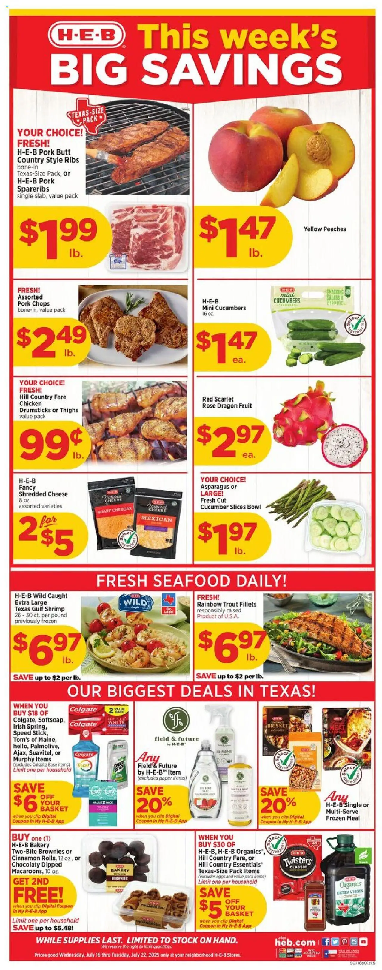 H-E-B Weekly Ad - page 1- valid from 07/16/2025