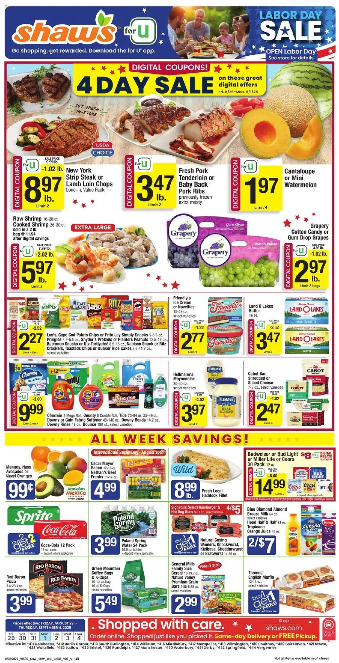 Shaw's Weekly Ad - VT - page 1- valid from 08/29/2025