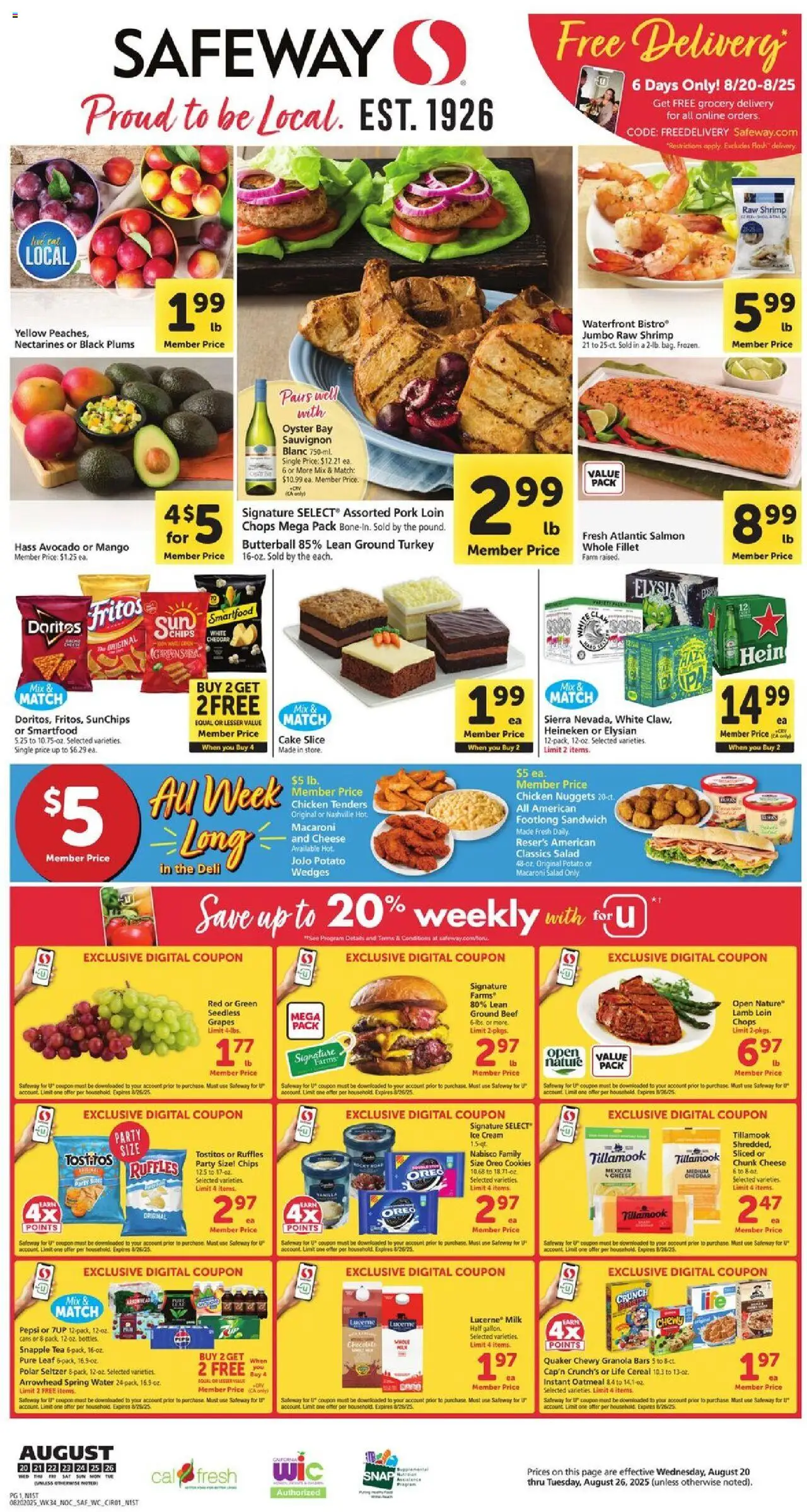 Safeway Weekly Ad - page 1- valid from 08/20/2025