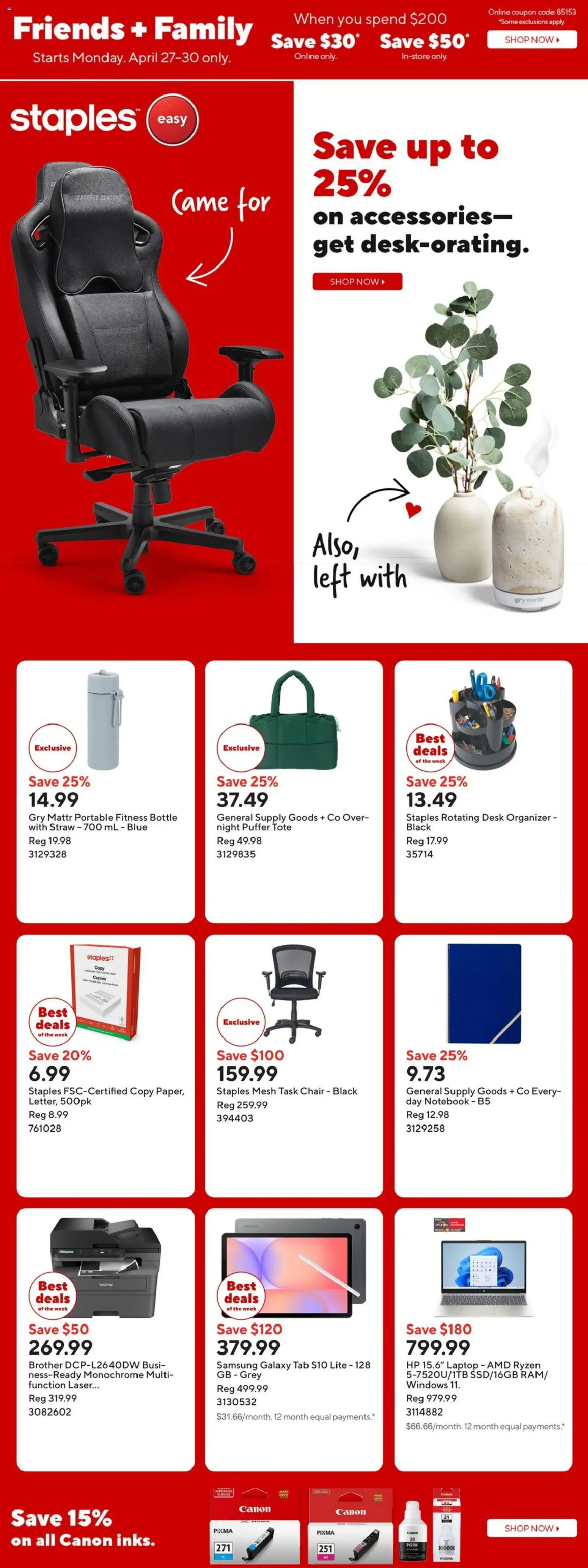 Staples weekly flyer / circulaire - page 1- valid from Apr 24, 2026