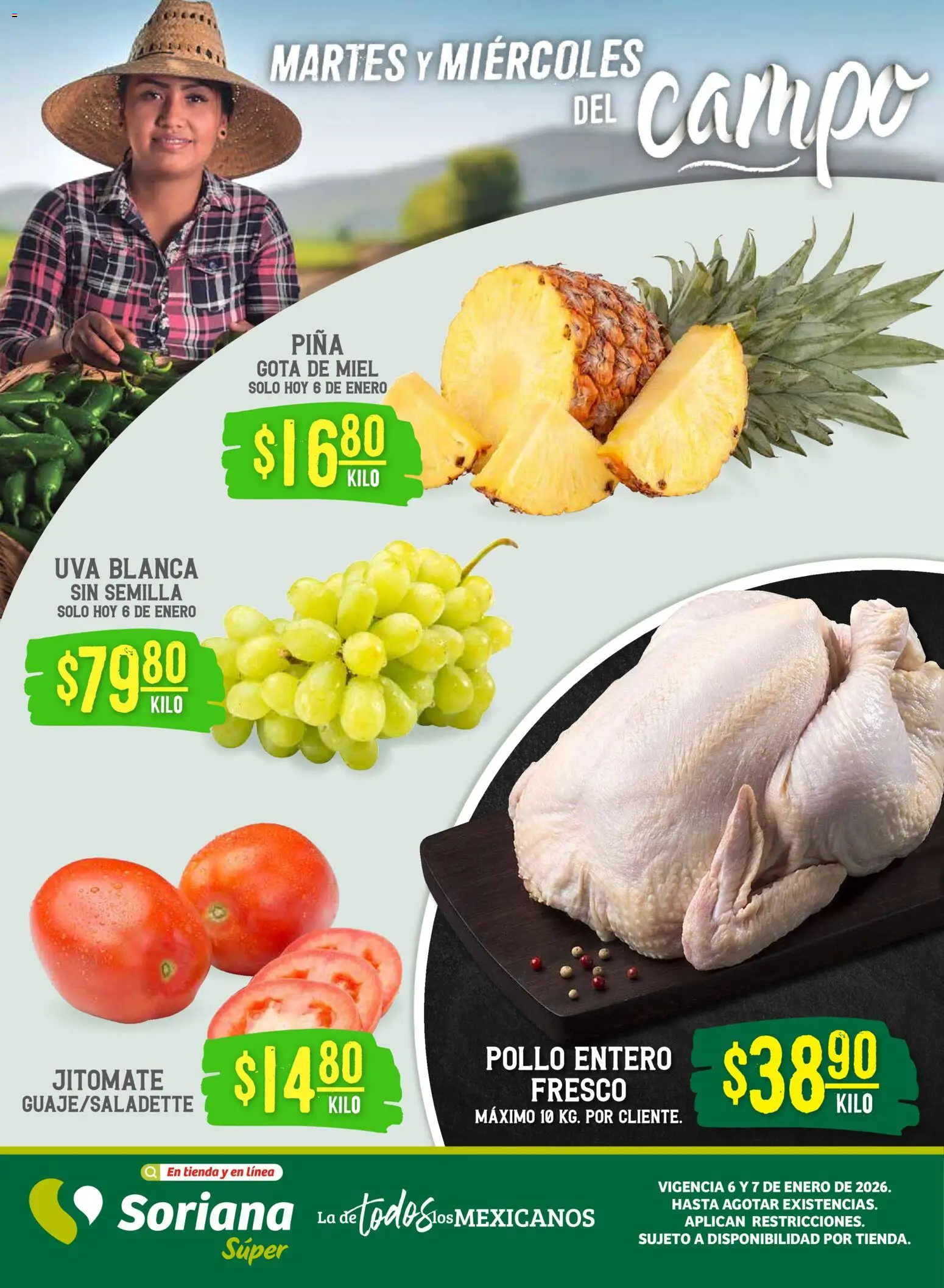 Soriana - Martes y Miércoles del Campo Súper:  Ags, Nay, Jal, Qro, Col, Mich, Gto, Hgo, Tlax, Mor, Pue, Gro, Oax, Edo. de Mex, Val - página 1- válido desde 06/01/2026