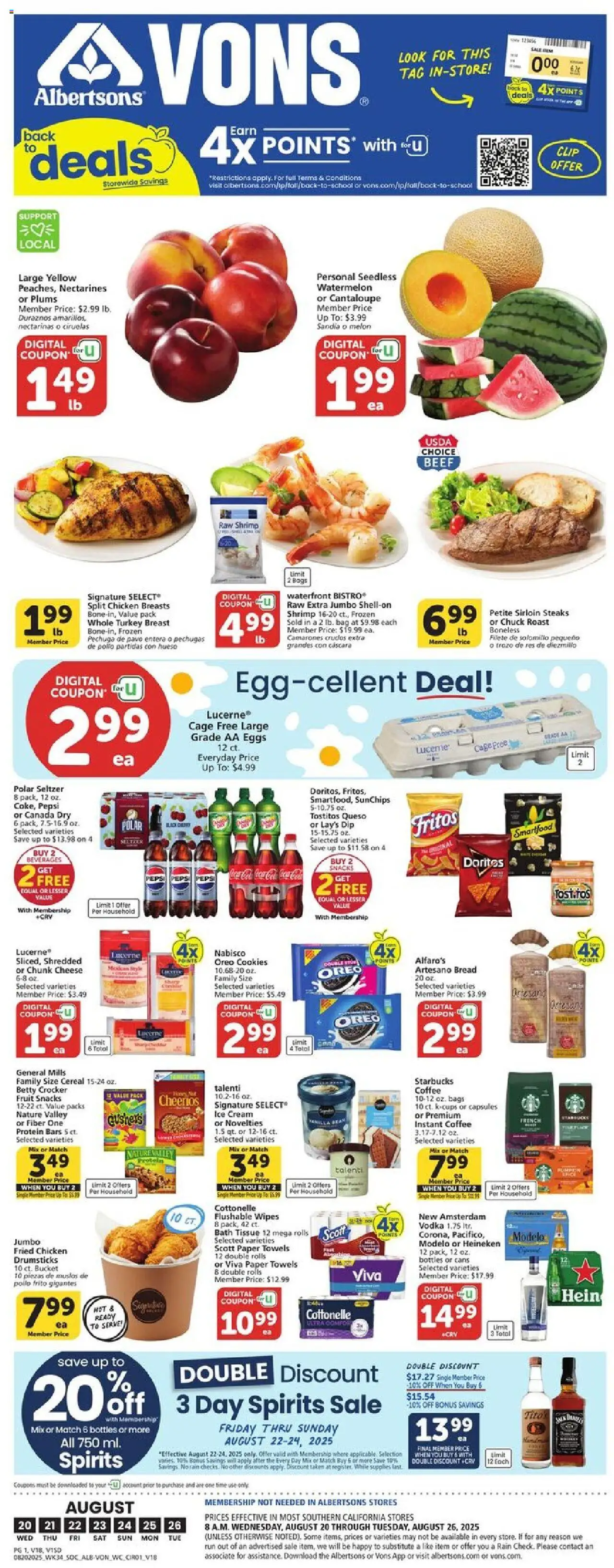 Vons Weekly Ad - page 1- valid from 08/20/2025