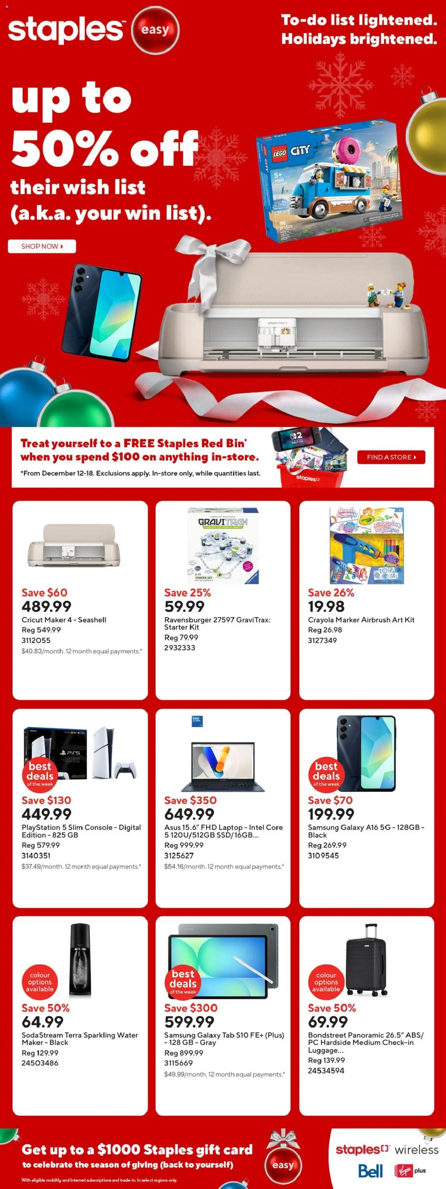 Staples weekly flyer / circulaire - page 1- valid from Dec 12, 2025