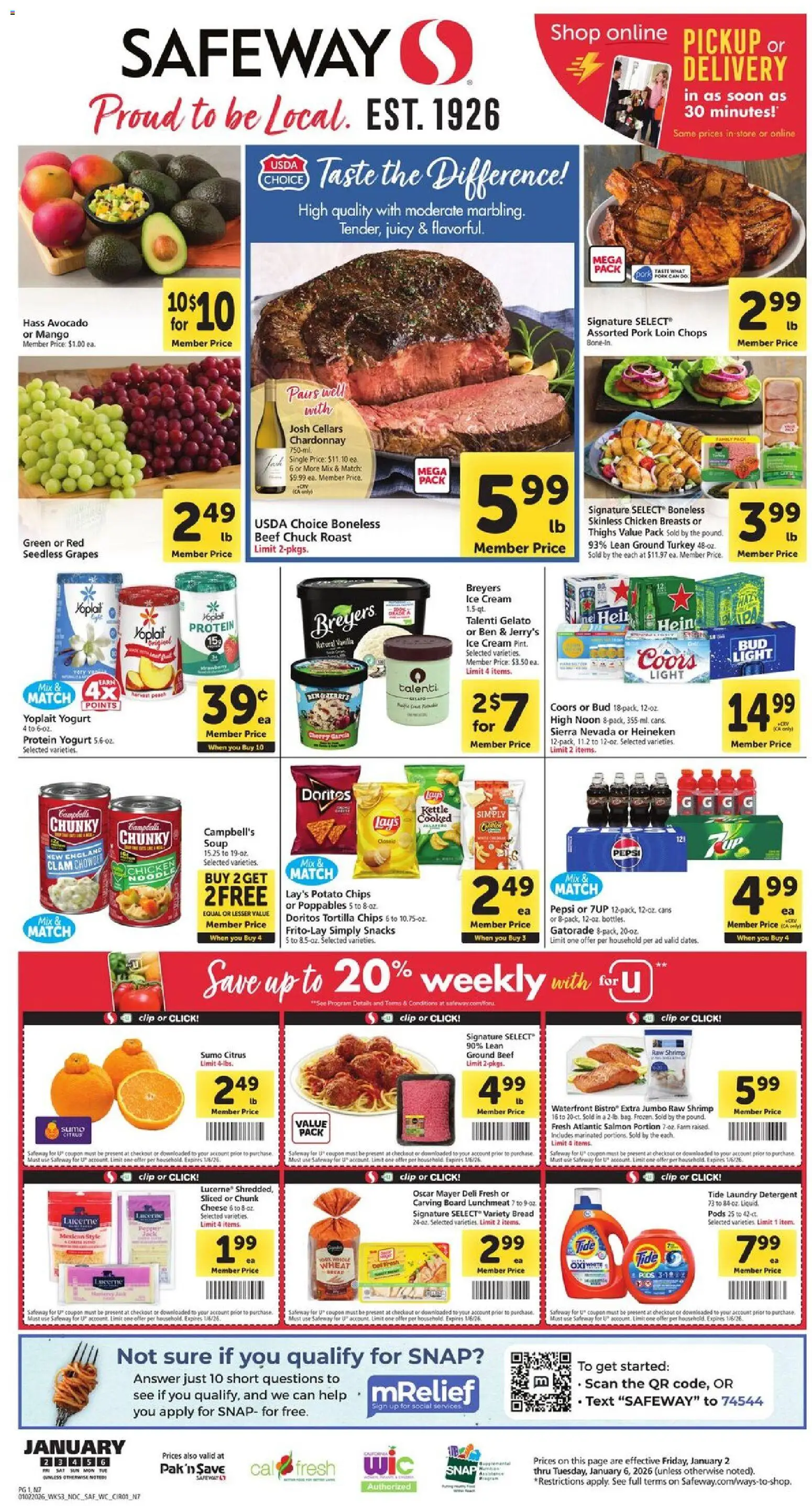 Safeway Weekly Ad - page 1- valid from 01/02/2026