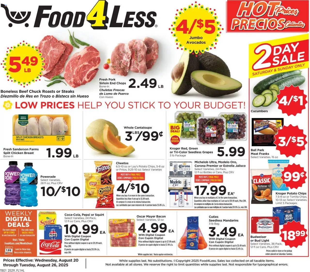 Food 4 Less Weekly Ad - page 1- valid from 08/20/2025