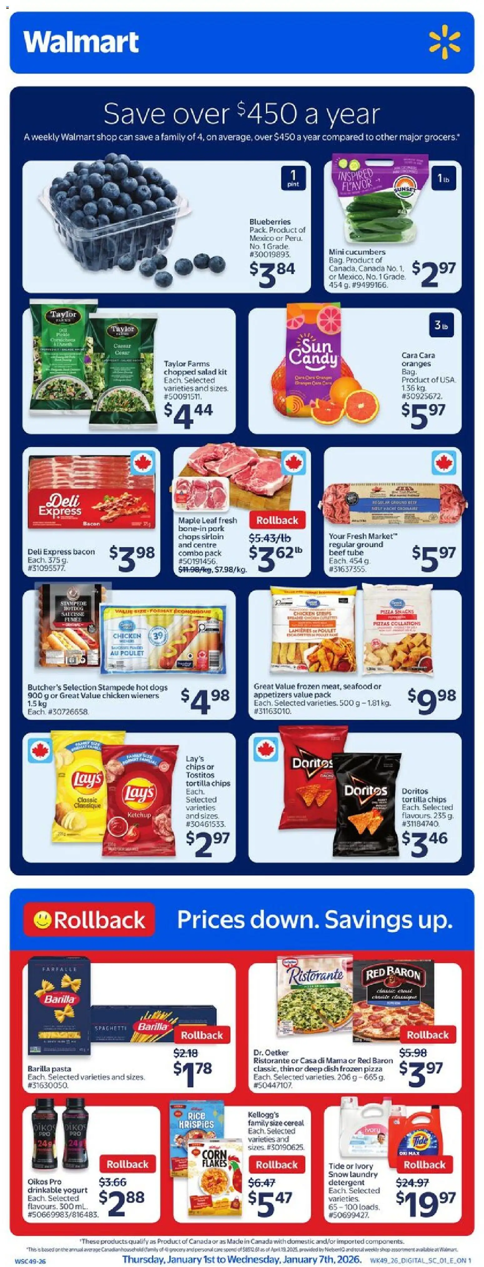 Walmart weekly flyer - page 1- valid from Jan 1, 2026