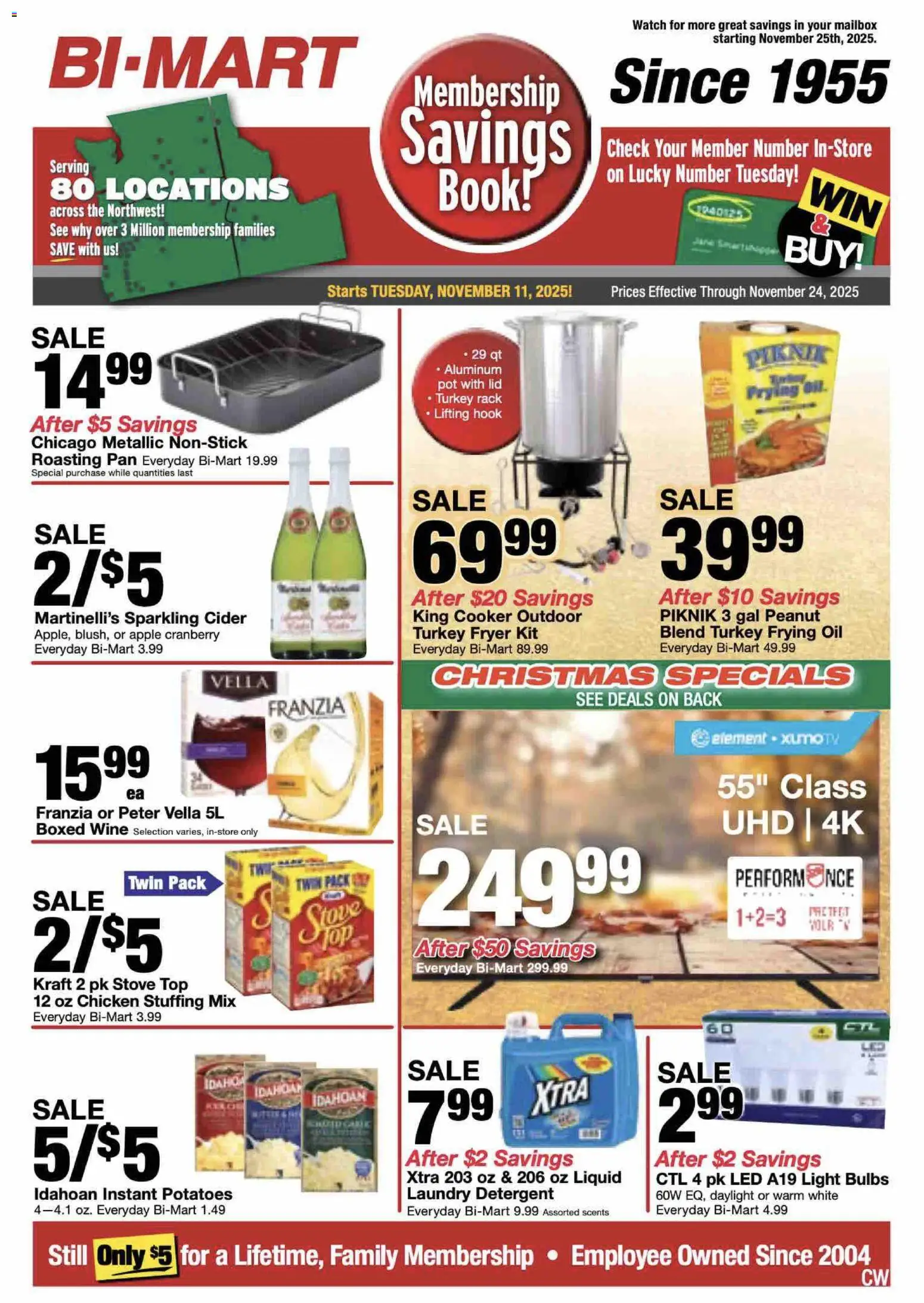 Bi-Mart Weekly Ad - page 1- valid from 11/11/2025