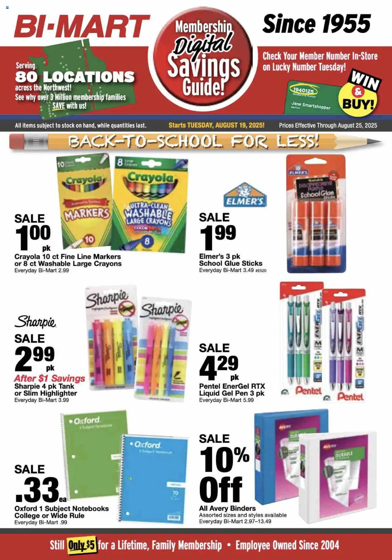 Bi-Mart Back to School - page 1- valid from 08/19/2025