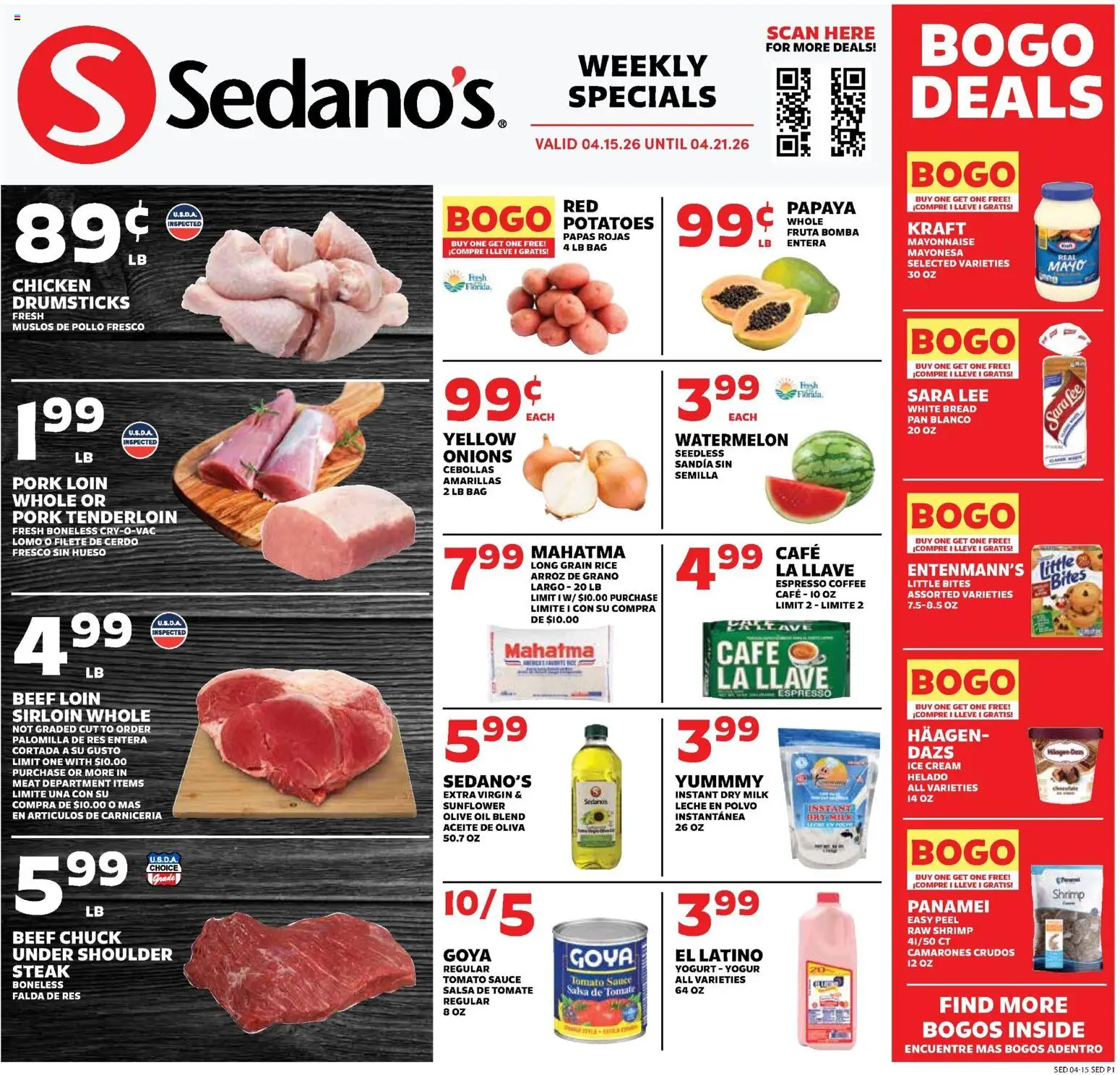 Sedano's Weekly Ad - page 1- valid from 04/15/2026