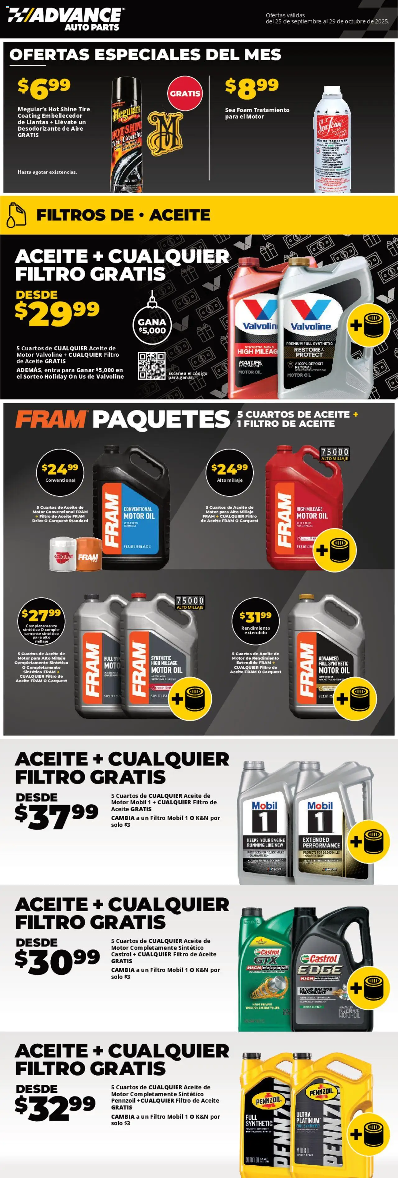 Advance Auto Parts Sales Ad - Spanish - page 1- valid from 09/25/2025